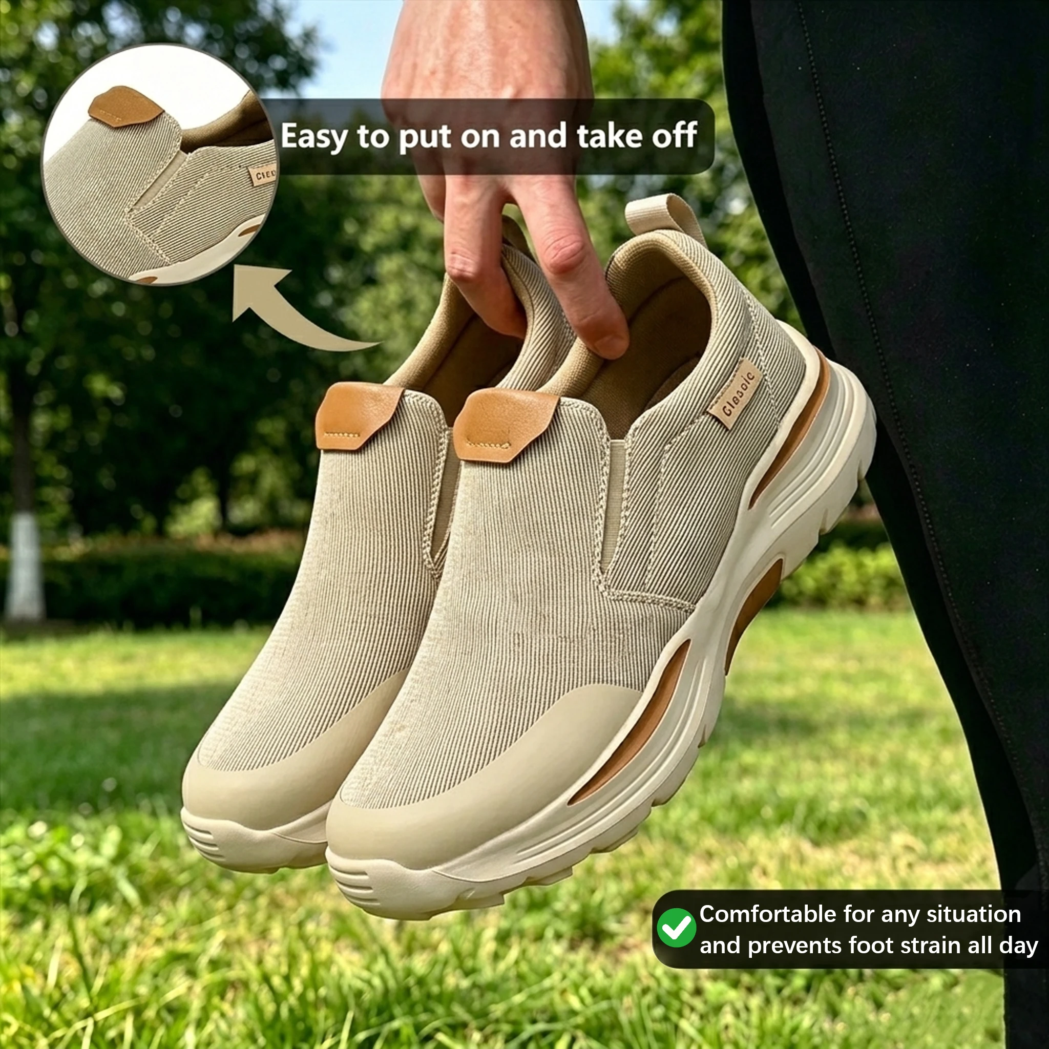 Beige Canvas - Ailongcity® Slip-On Casual Sneakers Timeless Comfort with Modern Rugged Design for Everyday Versatility