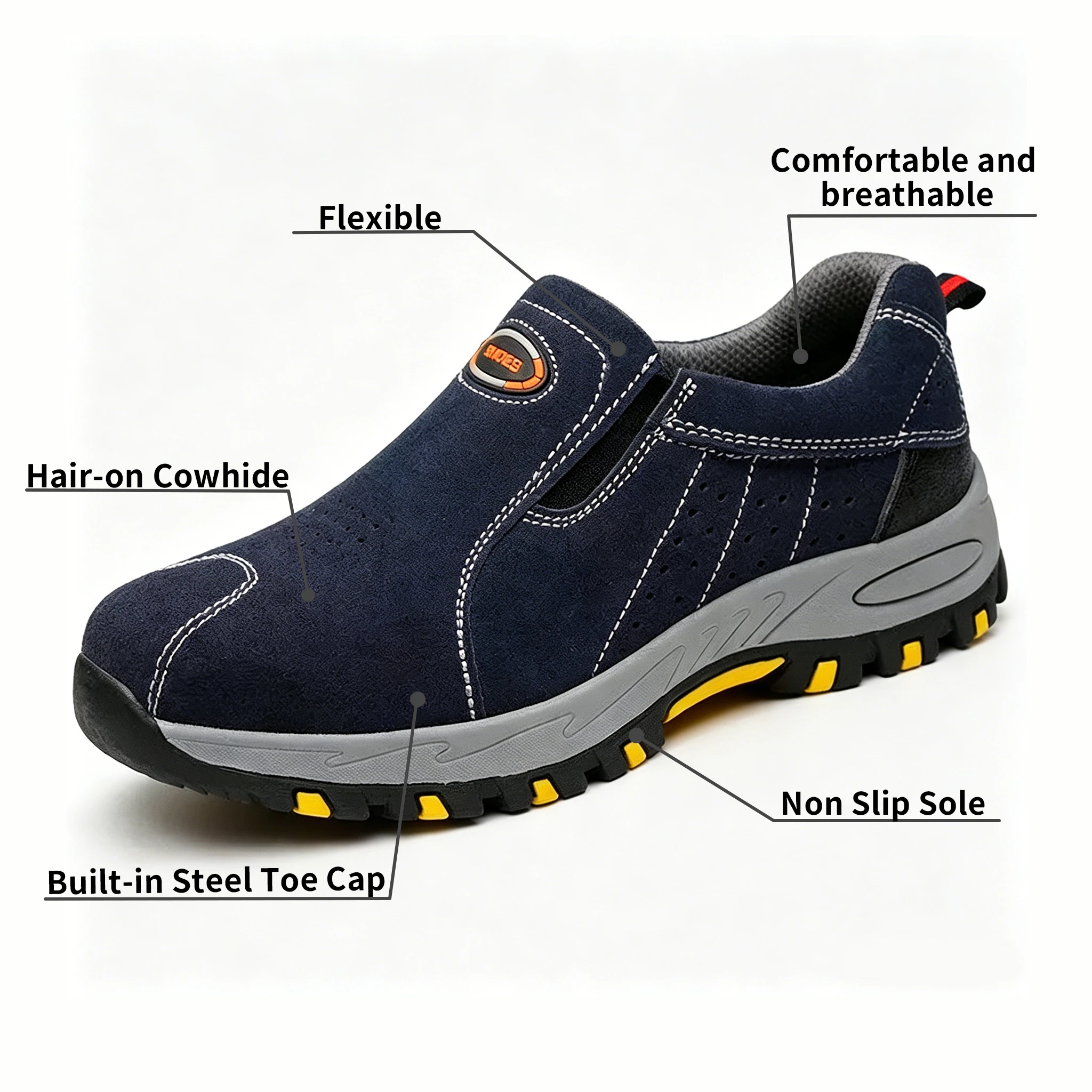 Navy Suede - Ailongcity® Slip-On Work Safety Sneakers Breathable Protection with Rugged Traction for Industrial Environments