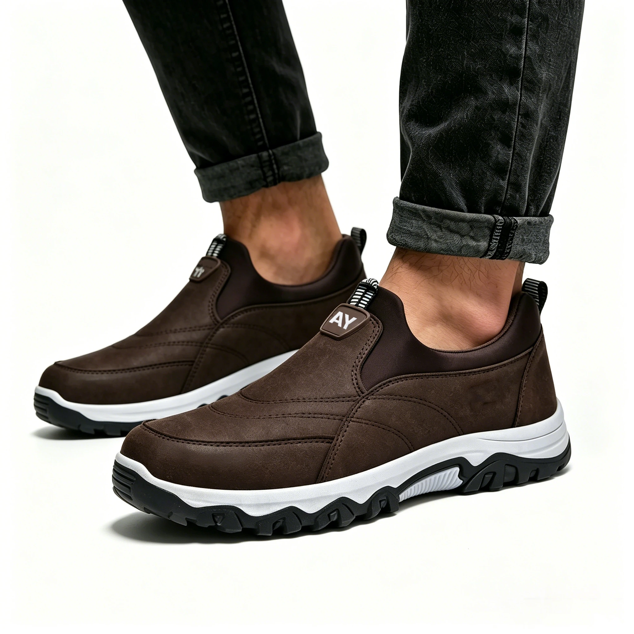 Fleece-Lined - Ailongcity® Brown Leather Winter Slip-On Boots: Rugged Warmth with Effortless Style for Cold-Weather Adventures