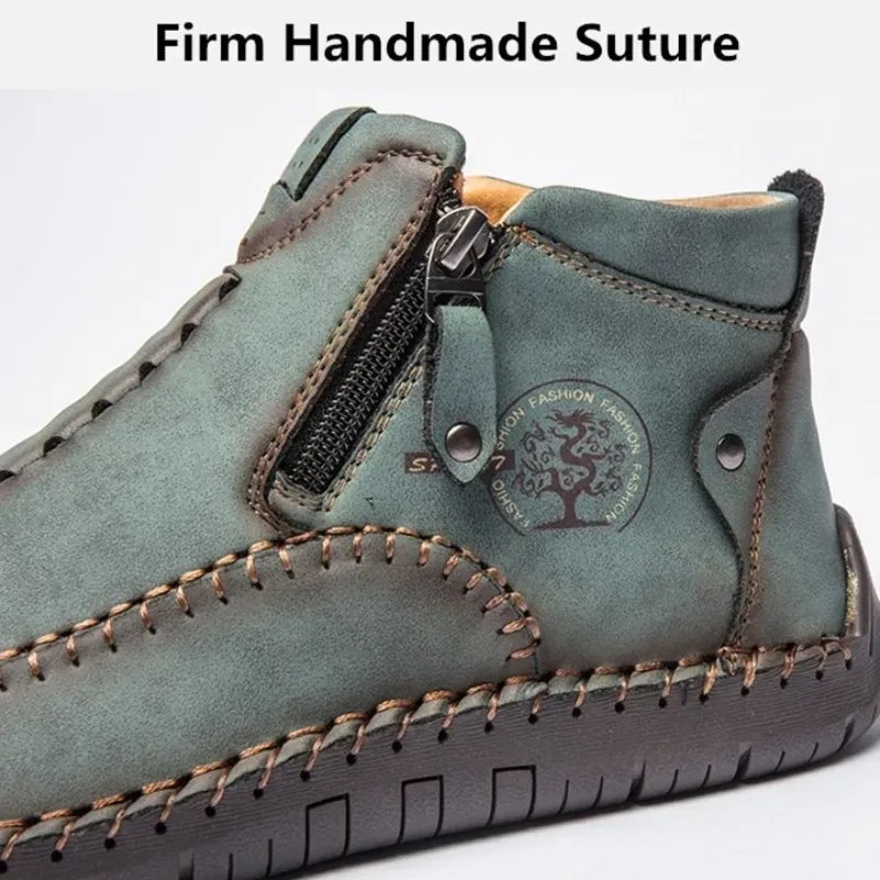 Zipper Plush Ankle Leather Orthopedic Shoes For Men Nonslip Boots