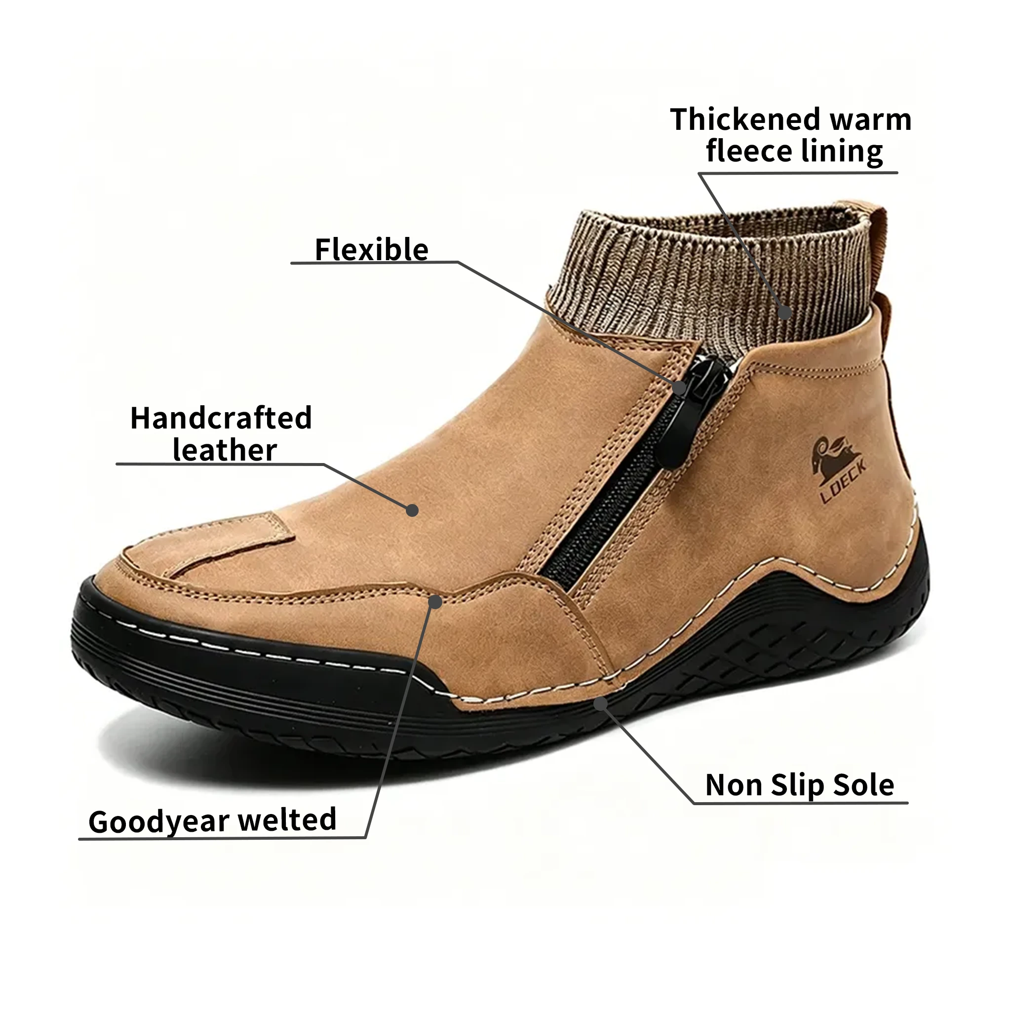 Tan Leather Knit-Collar - Ailongcity® Zip-Up Ankle Boots: Fusion of Style and Comfort with Rugged Traction for Urban Explorers