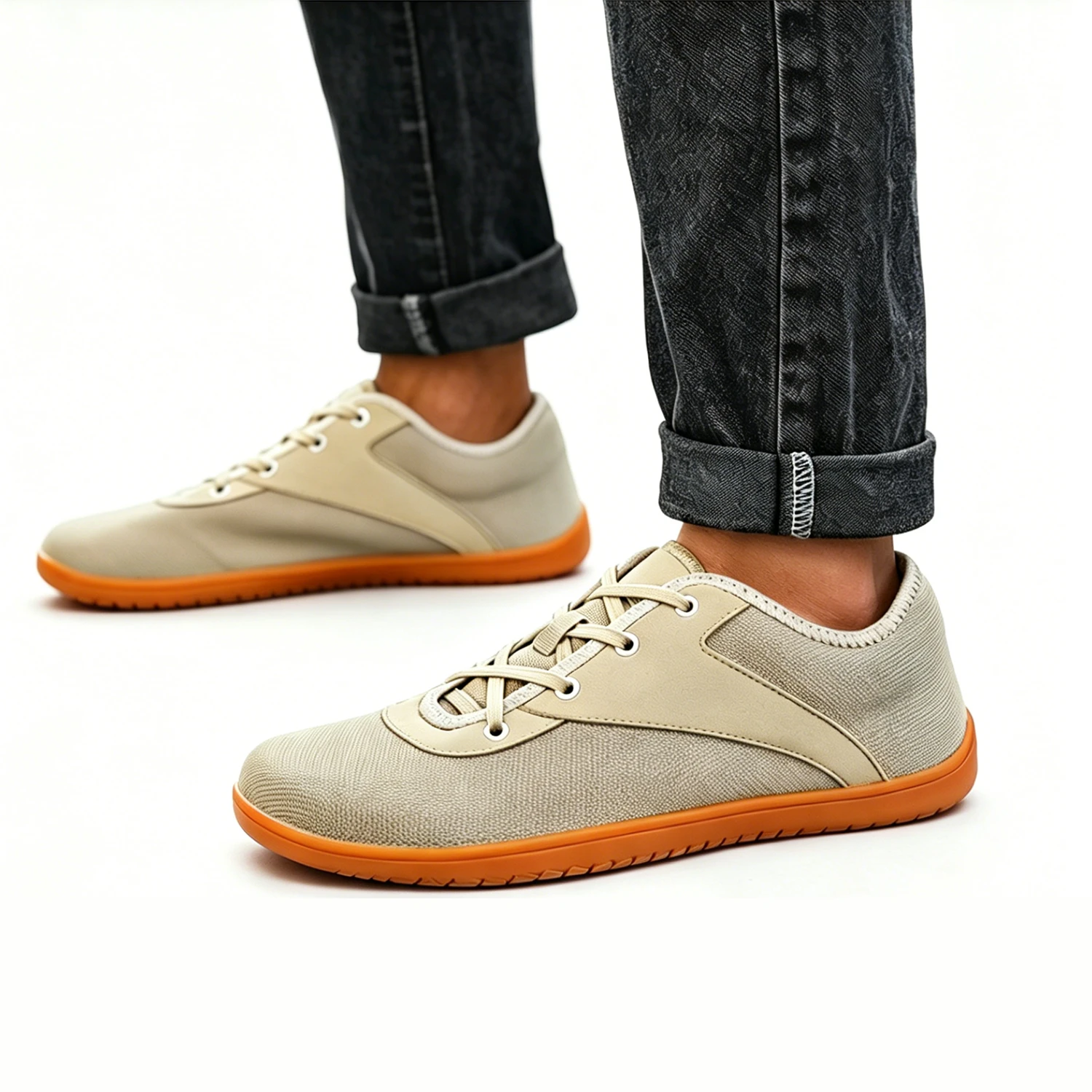 Beige Knit - Ailongcity® Lace-Up Minimalist Sneakers Breathable Simplicity for Everyday Versatility