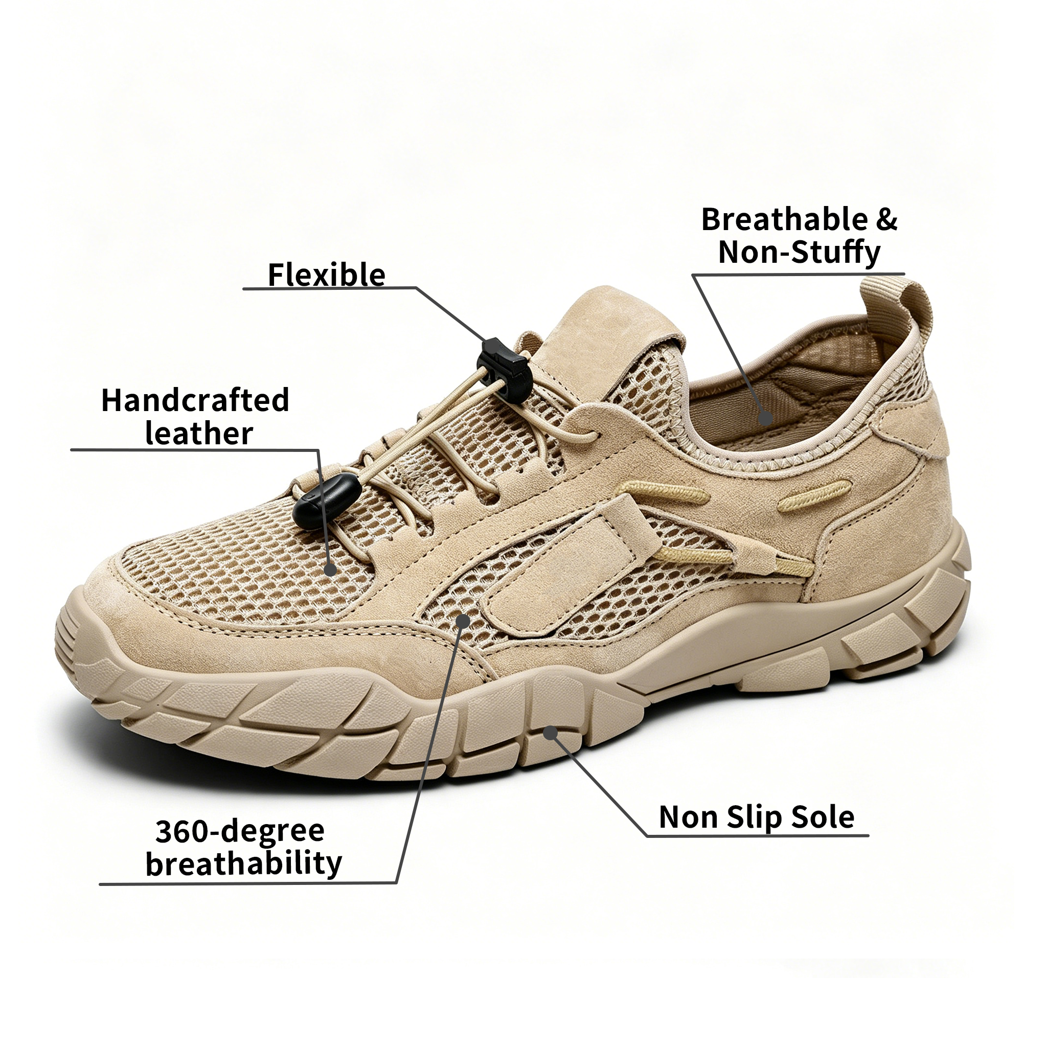 New Arrival – Beige Mesh Ailongcity® Adjustable Outdoor Sneakers: Max Breathability & Rugged Traction for Summer Adventures