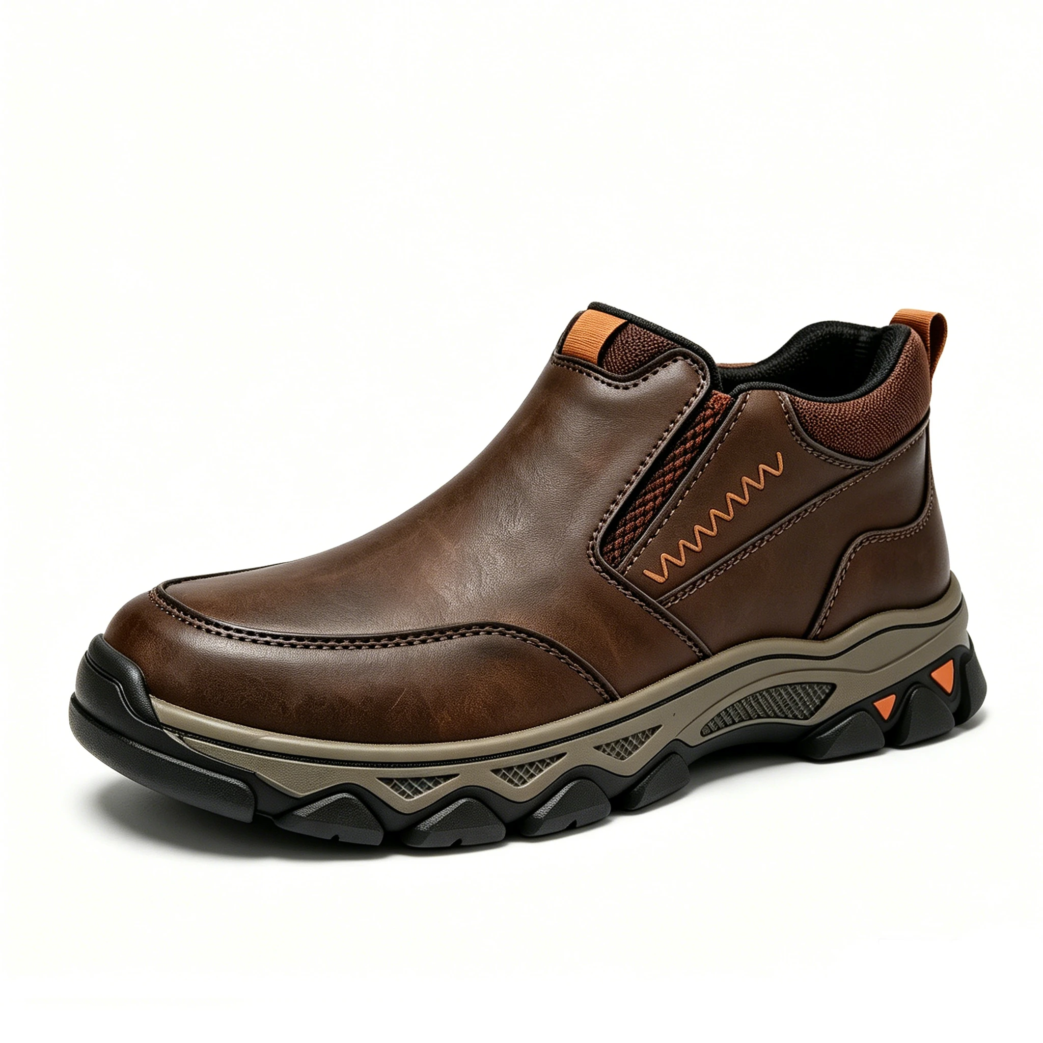 Brown Leather Slip-On - Ailongcity® Outdoor Hiking Shoes: Rugged Comfort with Stylish Detailing for Trail and Urban Explorations