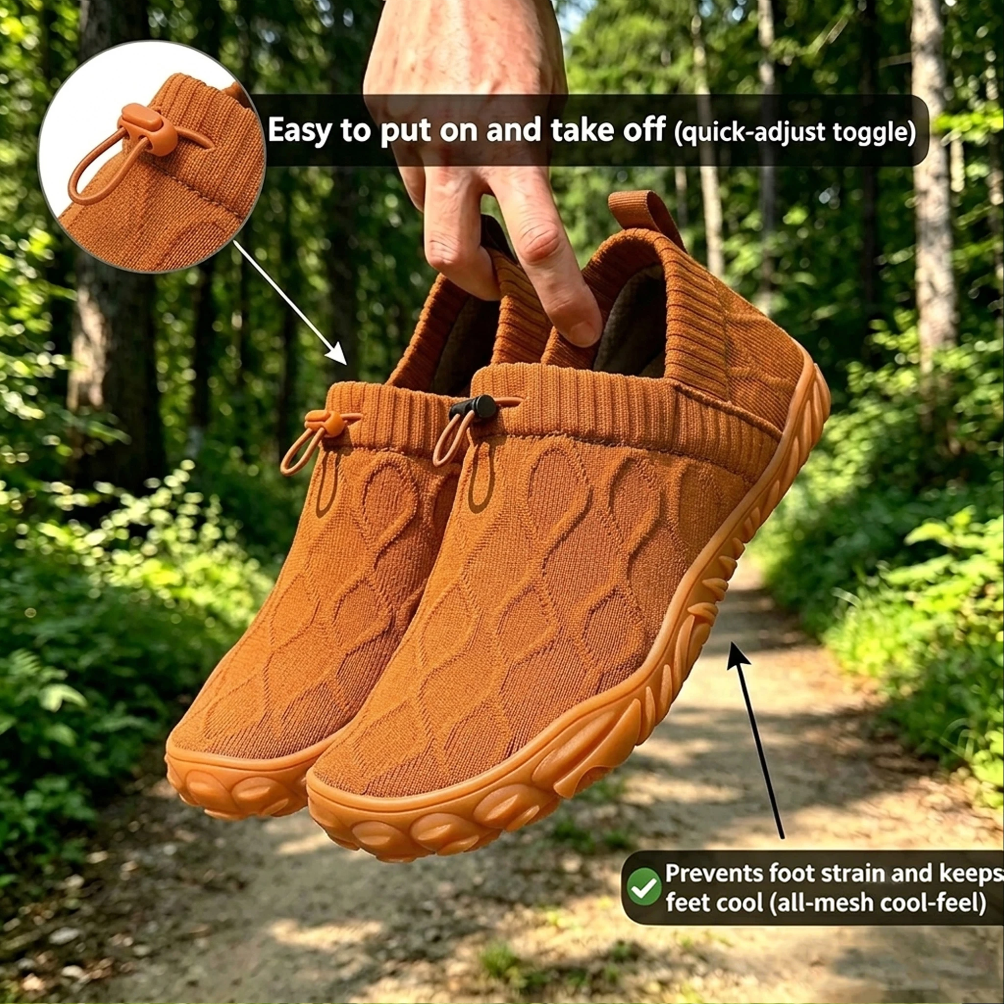 Tan Knit - Ailongcity® Adjustable Slip-On Outdoor Sneakers: Adaptive Knit Comfort with Rugged Grip for Active Explorers