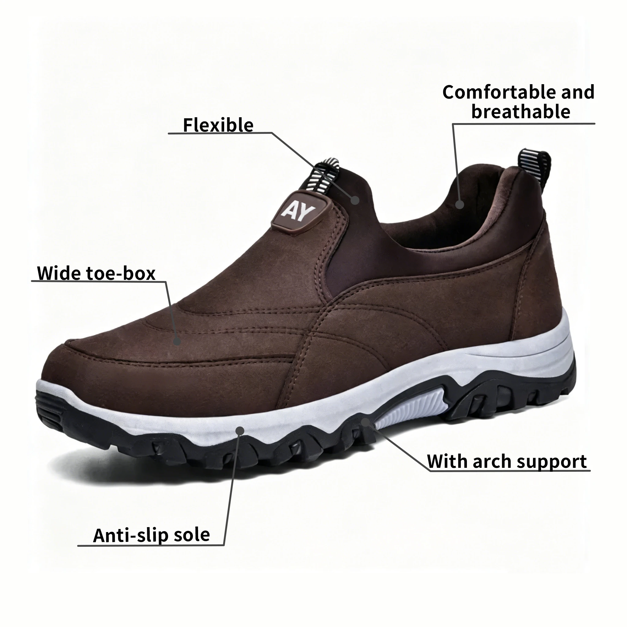 Fleece-Lined - Ailongcity® Brown Leather Winter Slip-On Boots: Rugged Warmth with Effortless Style for Cold-Weather Adventures