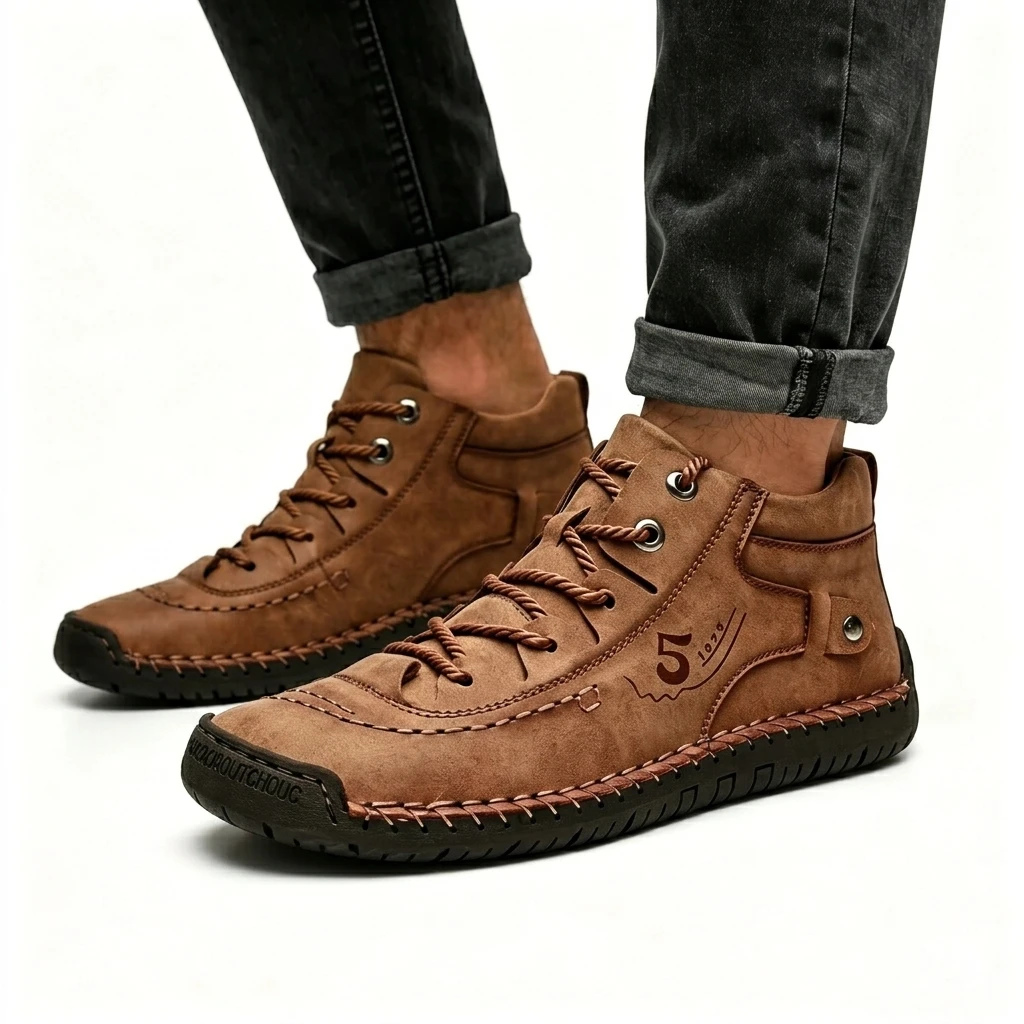 Tan Vintage - Ailongcity® Lace-Up Ankle Boots: Retro Charm with Rugged Versatility
