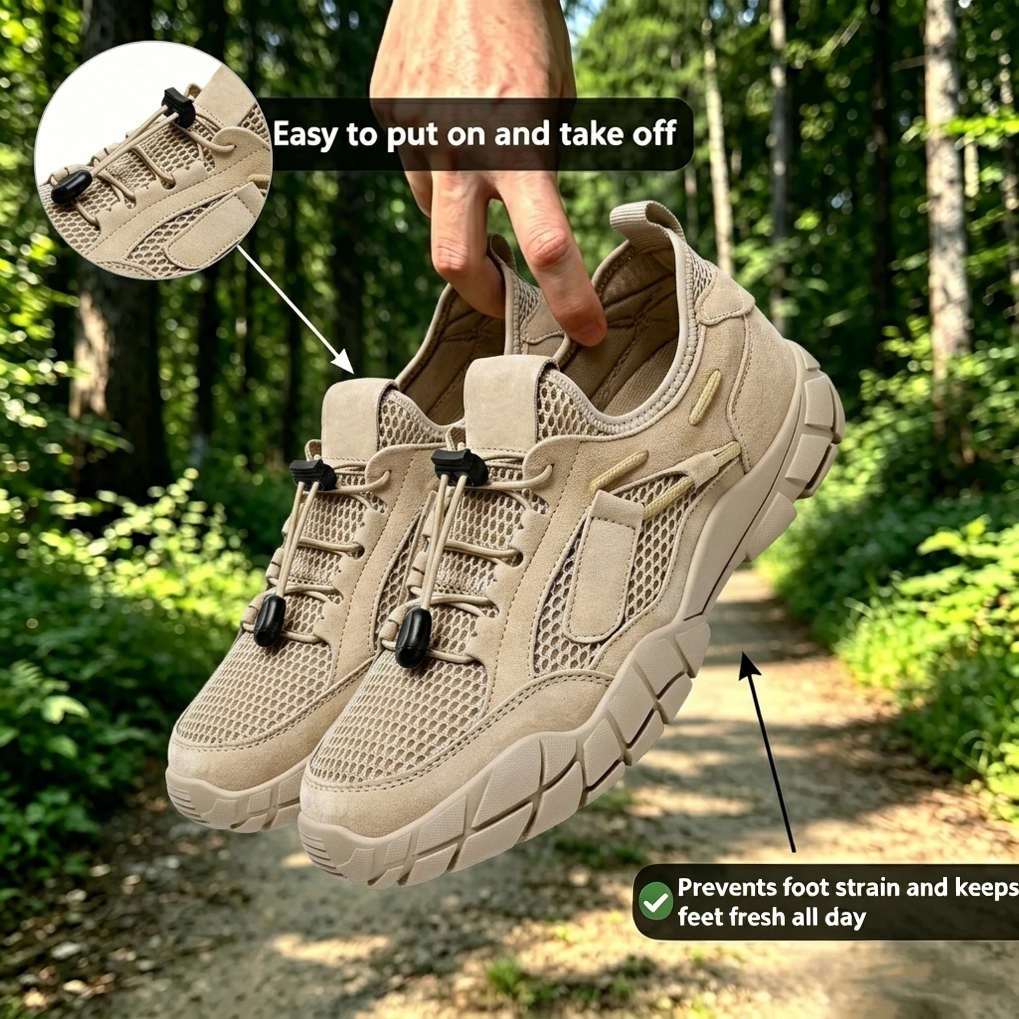 New Arrival – Beige Mesh Ailongcity® Adjustable Outdoor Sneakers: Max Breathability & Rugged Traction for Summer Adventures