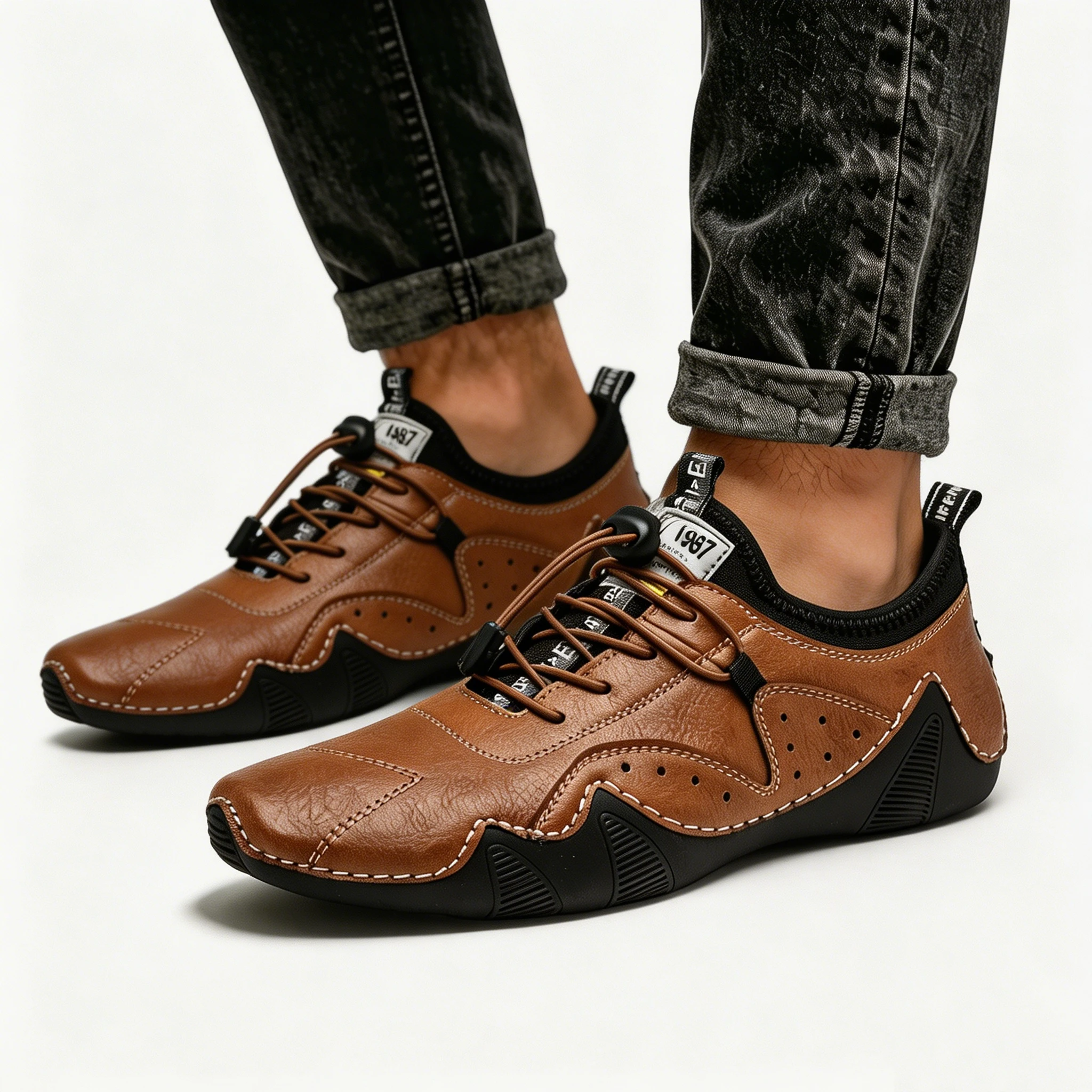 Tan Quick-Lace - Ailongcity® Crafted Casual Leather Shoes: Artisan Detailing with Effortless Wearability for Urban Explorers
