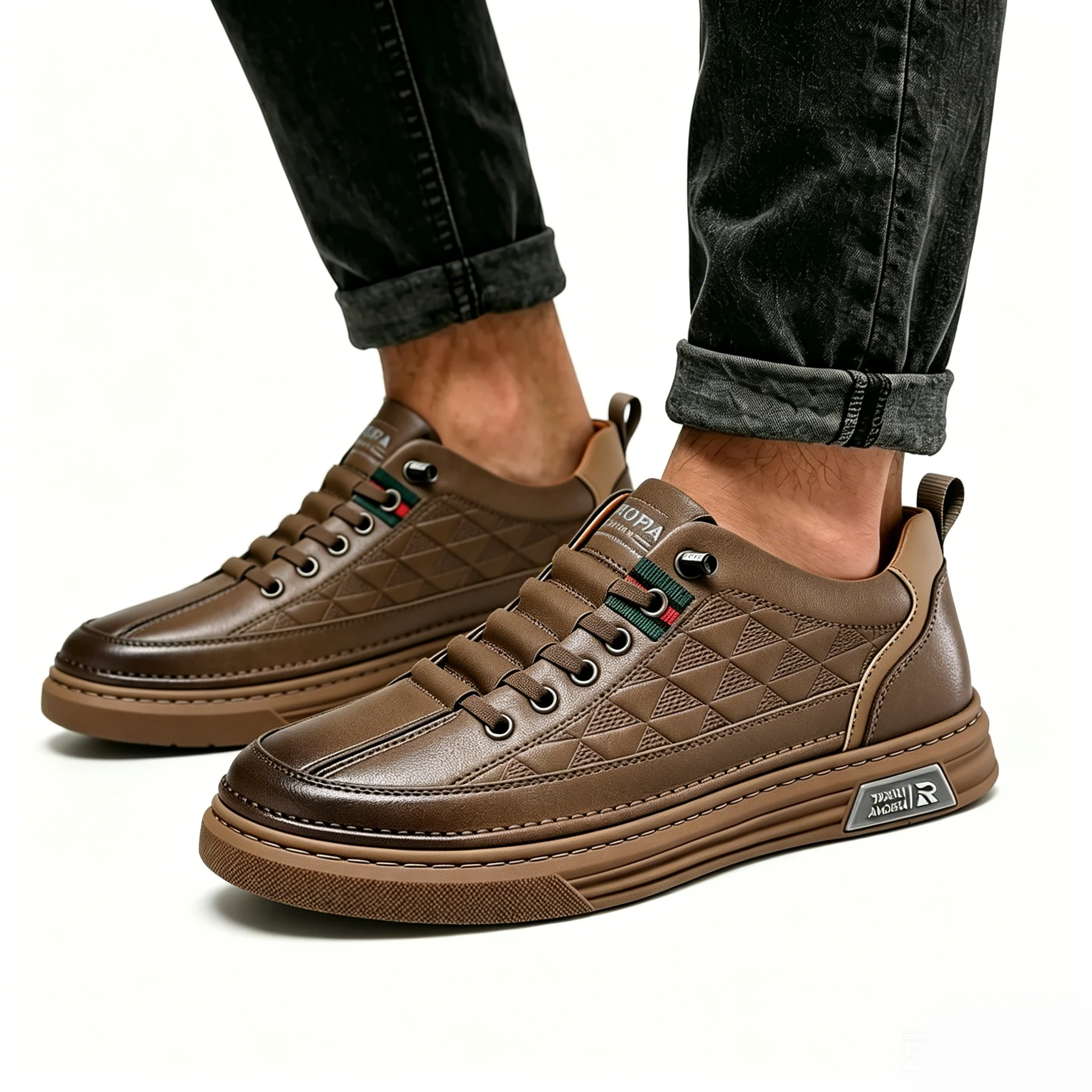 Black Chic - Ailongcity® Patterned Lace-Up Sneakers: Sophisticated Street Style with Signature Detailing