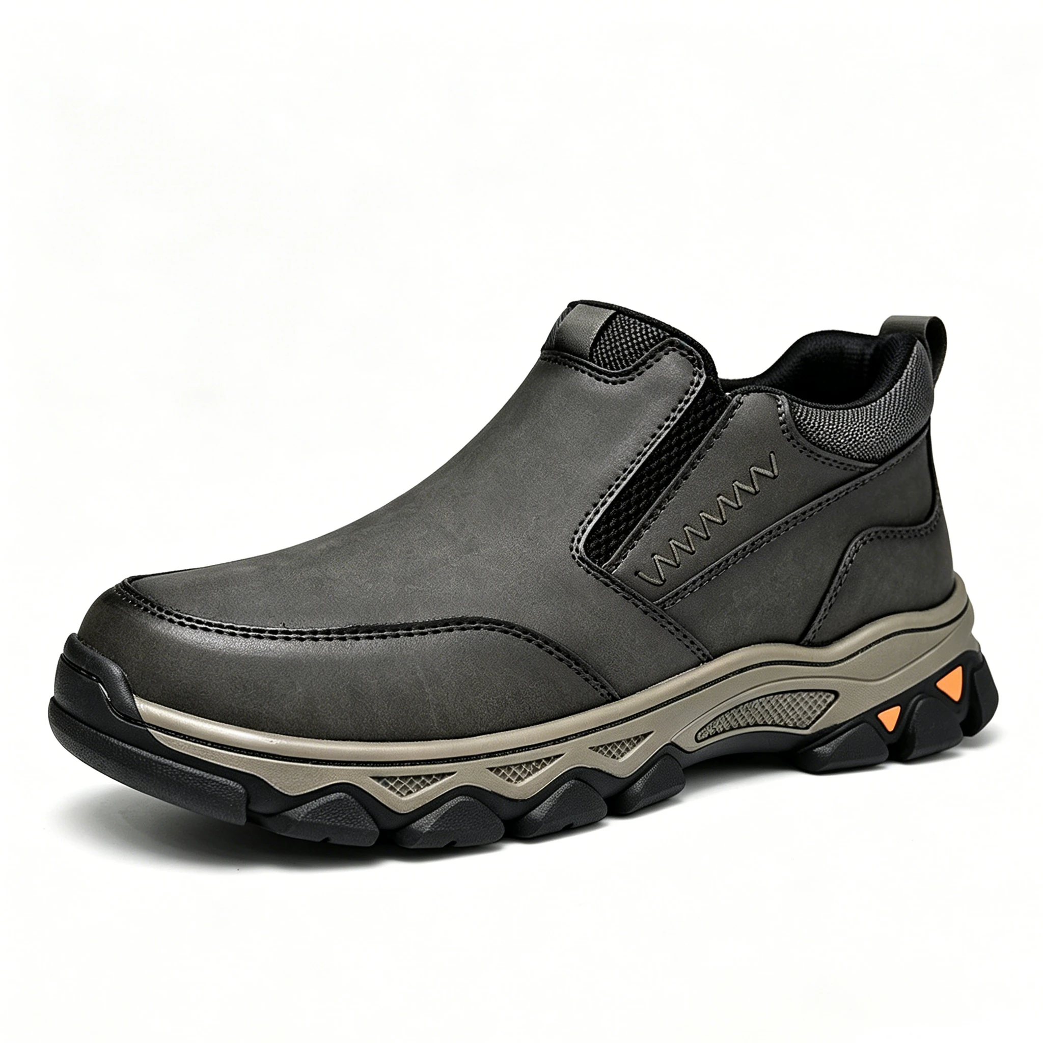 Brown Leather Slip-On - Ailongcity® Outdoor Hiking Shoes: Rugged Comfort with Stylish Detailing for Trail and Urban Explorations