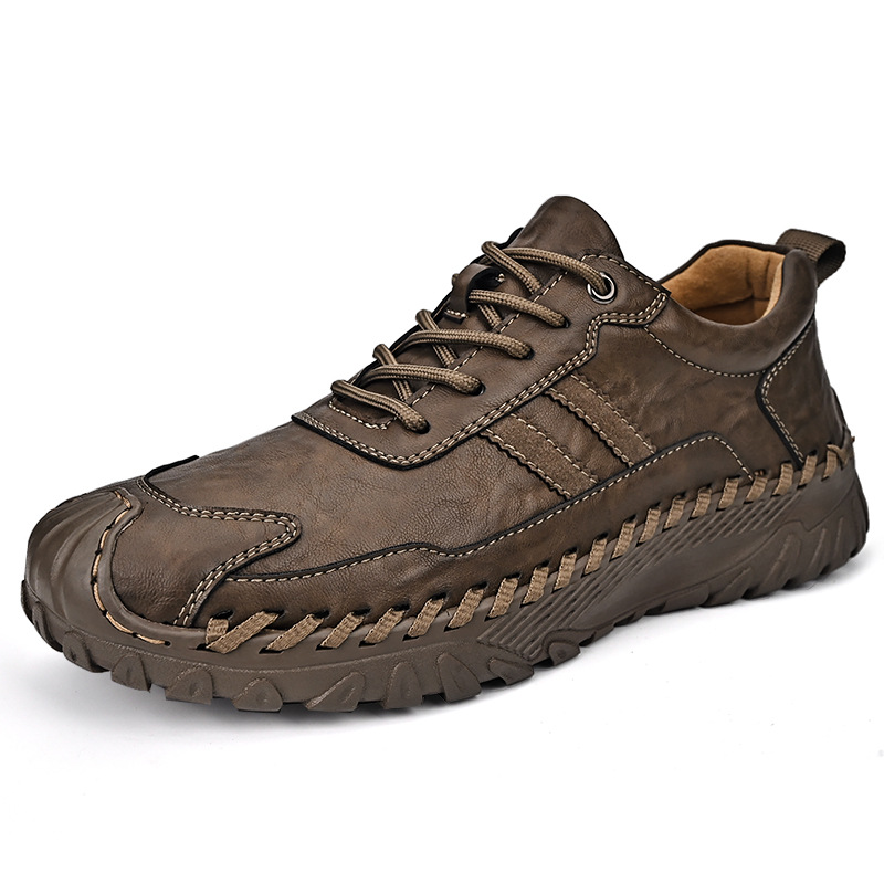 Hand-stitched - Ailongcity® Lace-Up Outdoor Brown  Shoes: Rugged Craftsmanship for Everyday Exploration