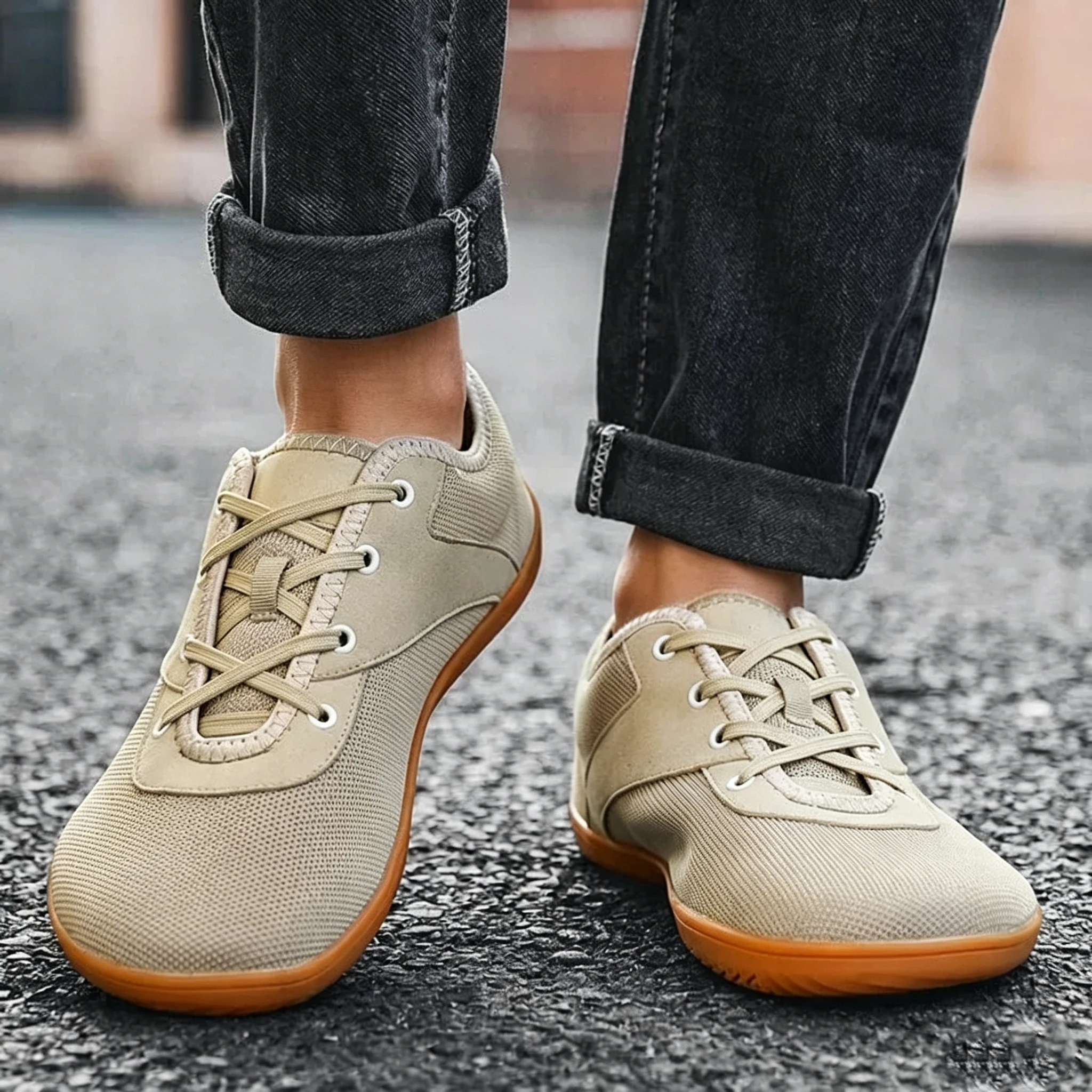 Beige Knit - Ailongcity® Lace-Up Minimalist Sneakers Breathable Simplicity for Everyday Versatility