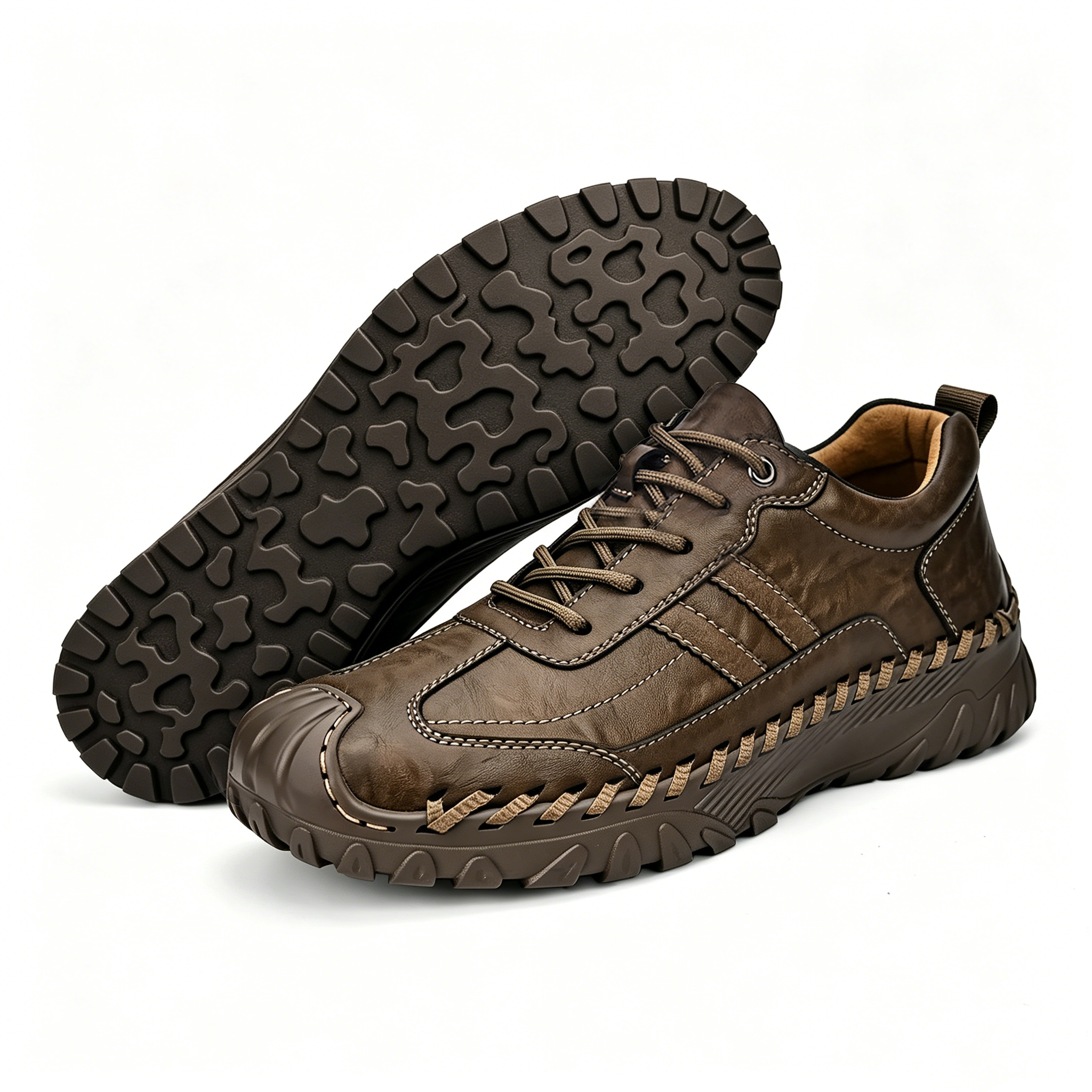 Hand-stitched - Ailongcity® Lace-Up Outdoor Brown  Shoes: Rugged Craftsmanship for Everyday Exploration