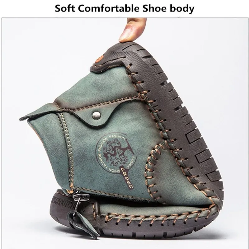 Zipper Plush Ankle Leather Orthopedic Shoes For Men Nonslip Boots