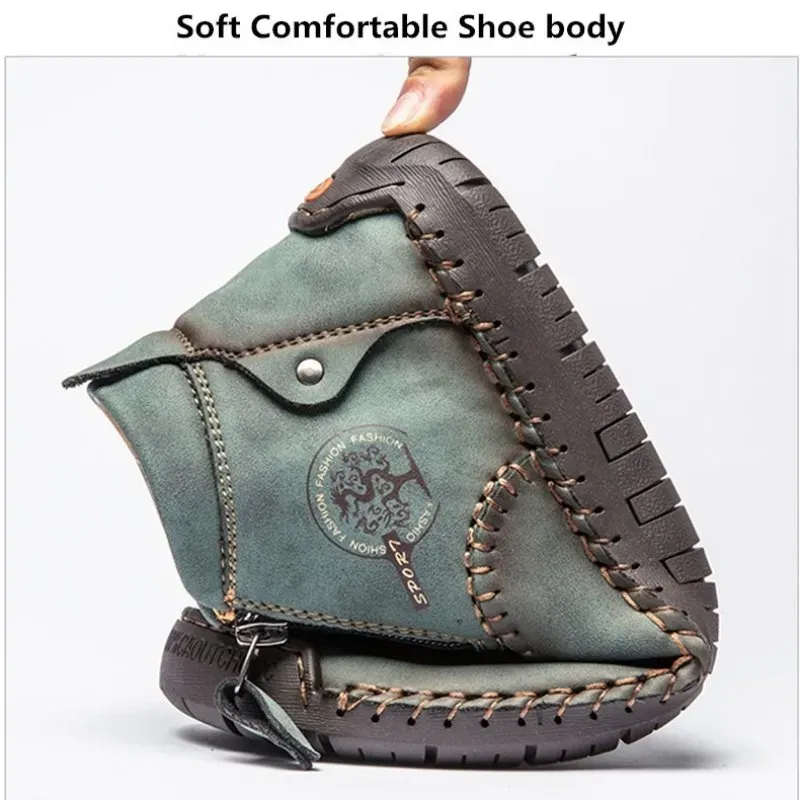 Zipper Plush Ankle Leather Orthopedic Shoes For Men Nonslip Boots