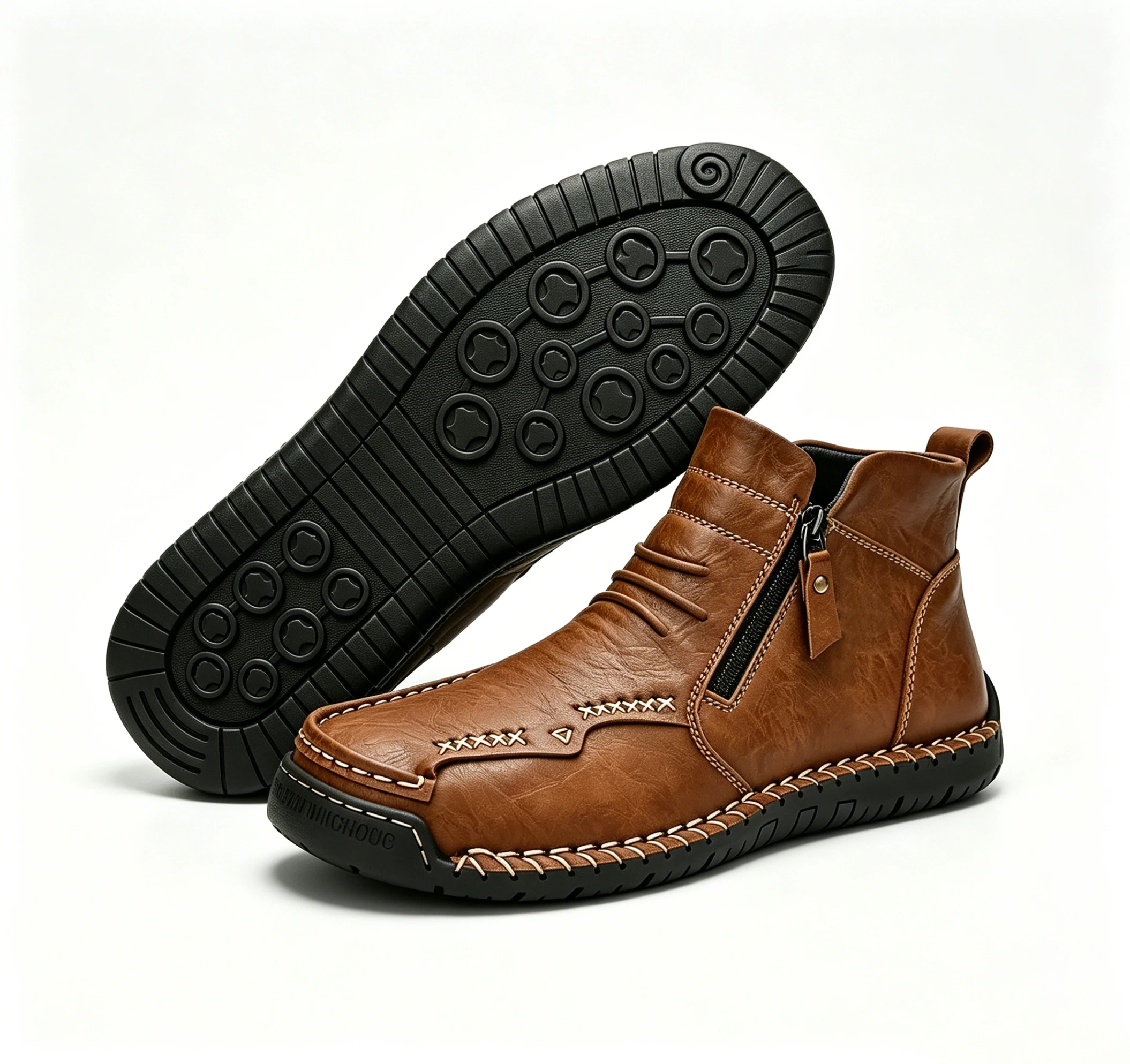Artisan Craftsmanship(Unisex) - Ailongcity®Tan Leather Hand-Stitched Zip-Up Ankle Boots Artisan Craftsmanship with Stylish Functionality for Urban and Outdoor Adventures