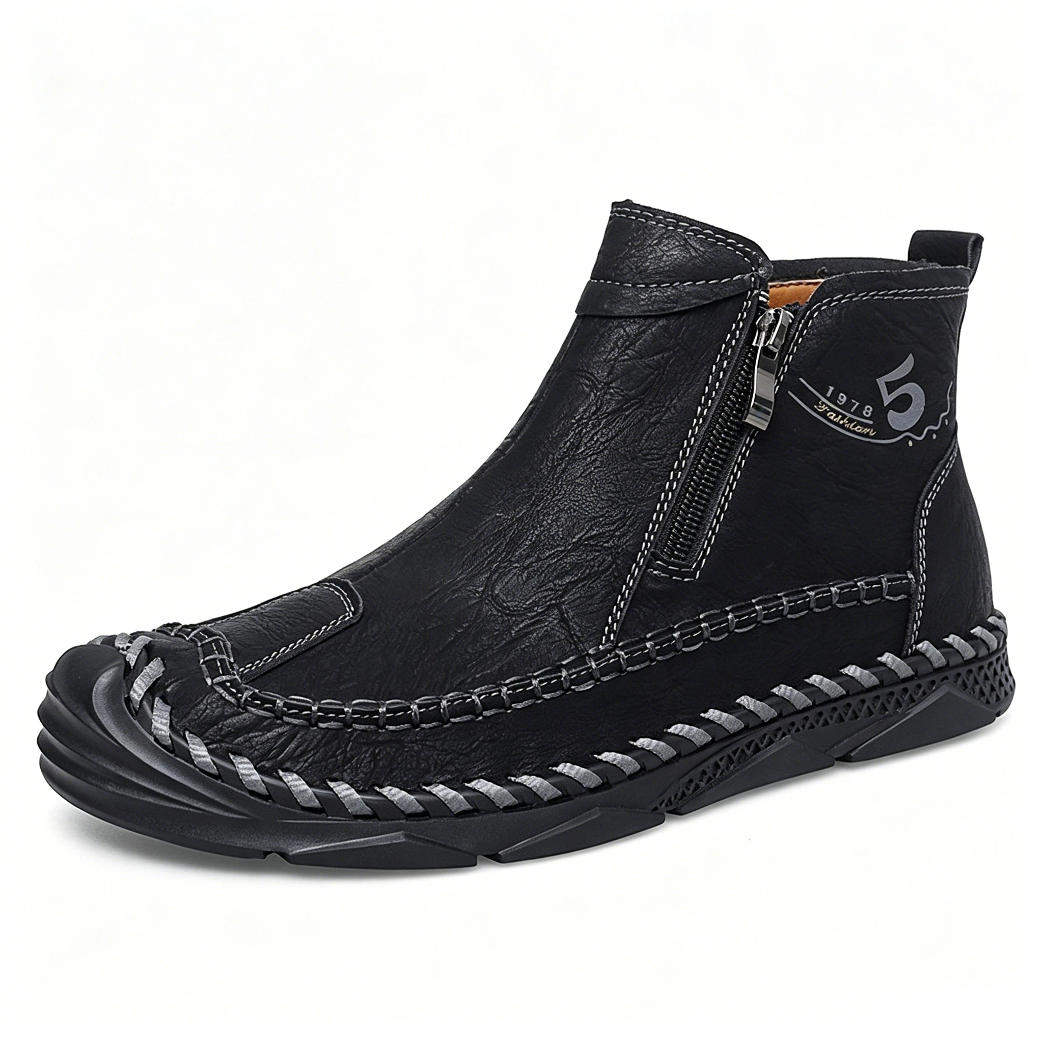 Tan Leather Hand-Stitched - Ailongcity® Zip-Up Ankle Boots: Artisan Craftsmanship with Timeless Style for Urban and Outdoor Explorations