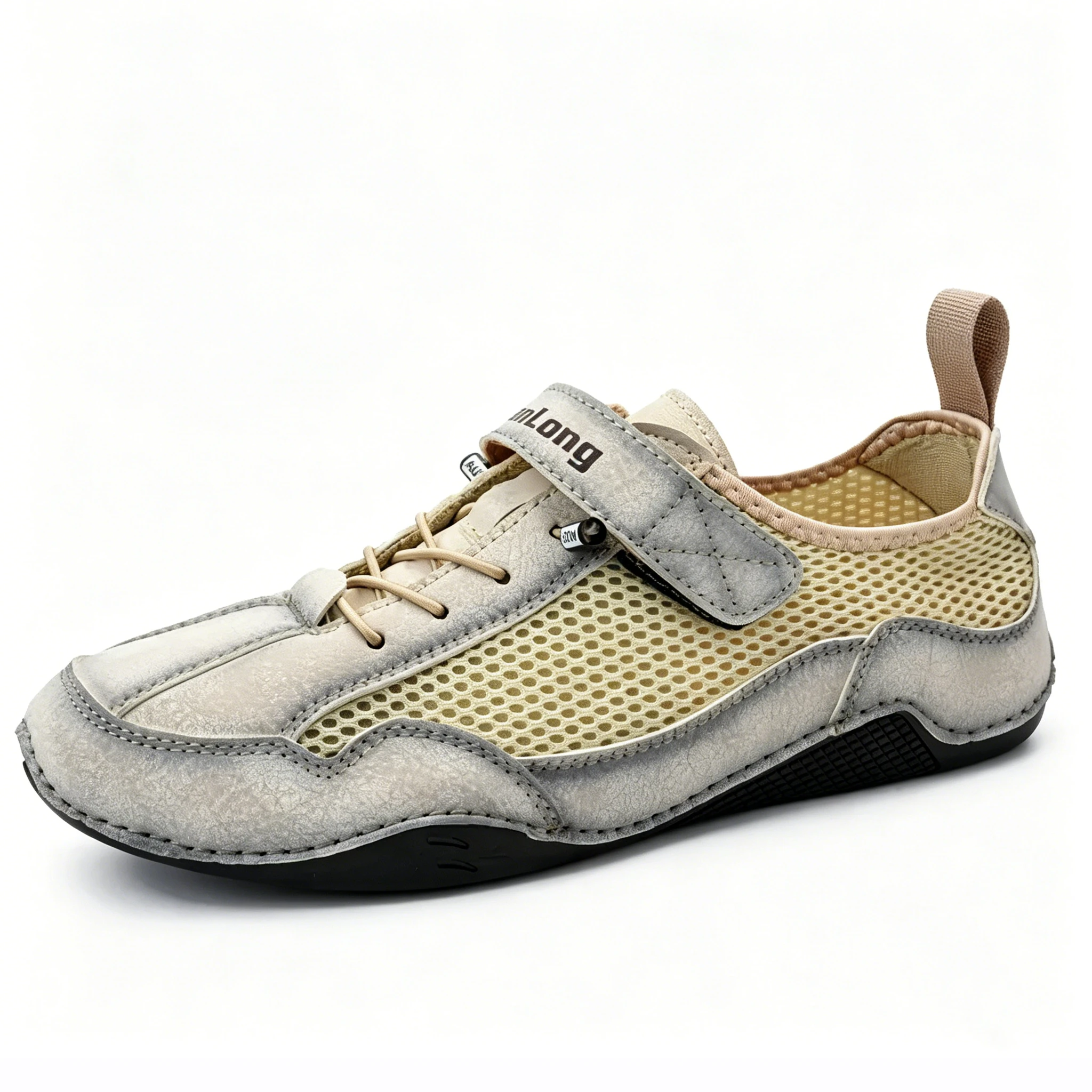 Tan Mesh-Leather - Ailongcity® Quick-Adjust Outdoor Sneakers: Breathable Innovation for Active Summers