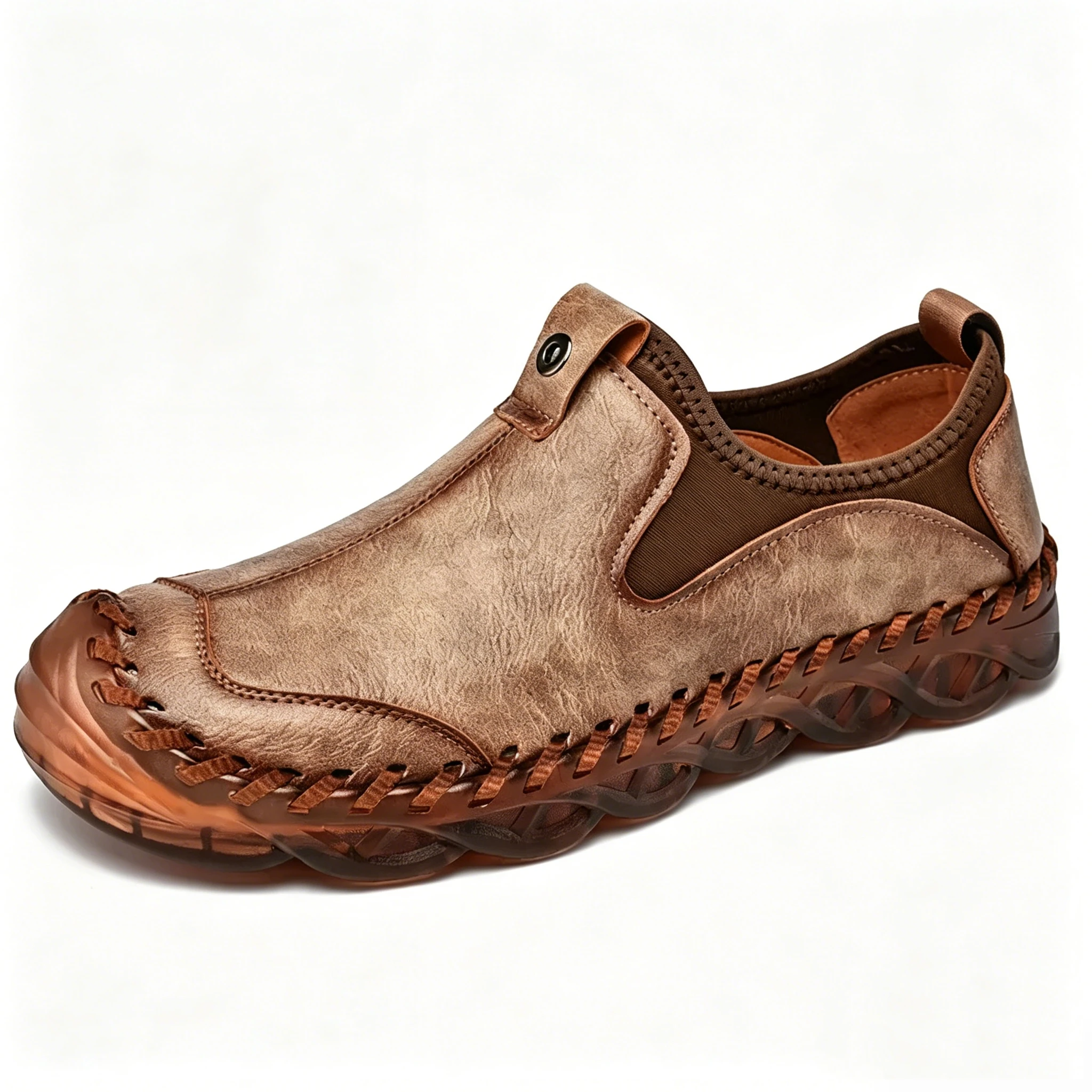 Tan Artisan Woven - Ailongcity® Slip-On Leather Shoes: Handcrafted Elegance with Cloud-Like Comfort