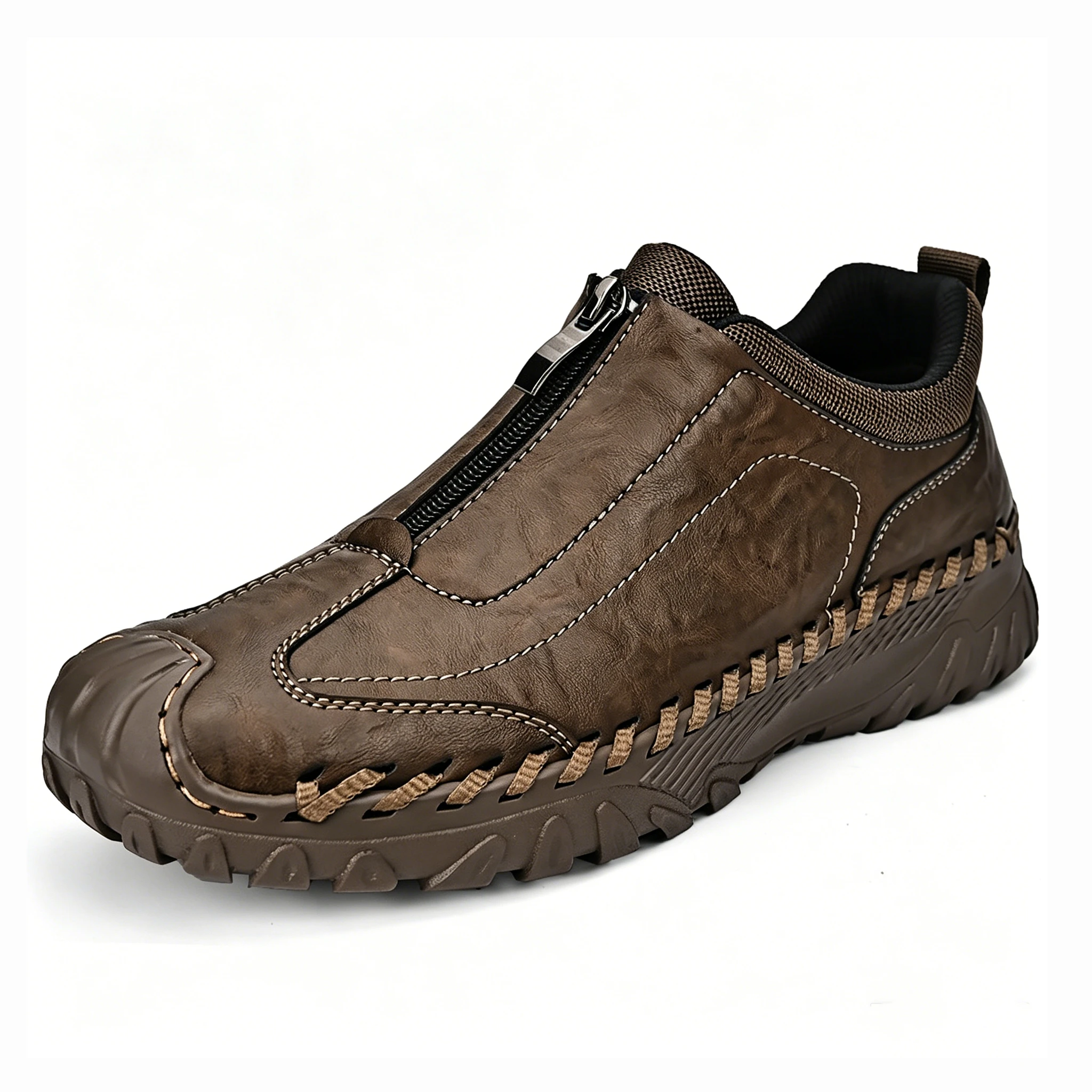 Brown Artisan - Ailongcity® Zippered Outdoor Shoes: Handcrafted Durability for Adventure