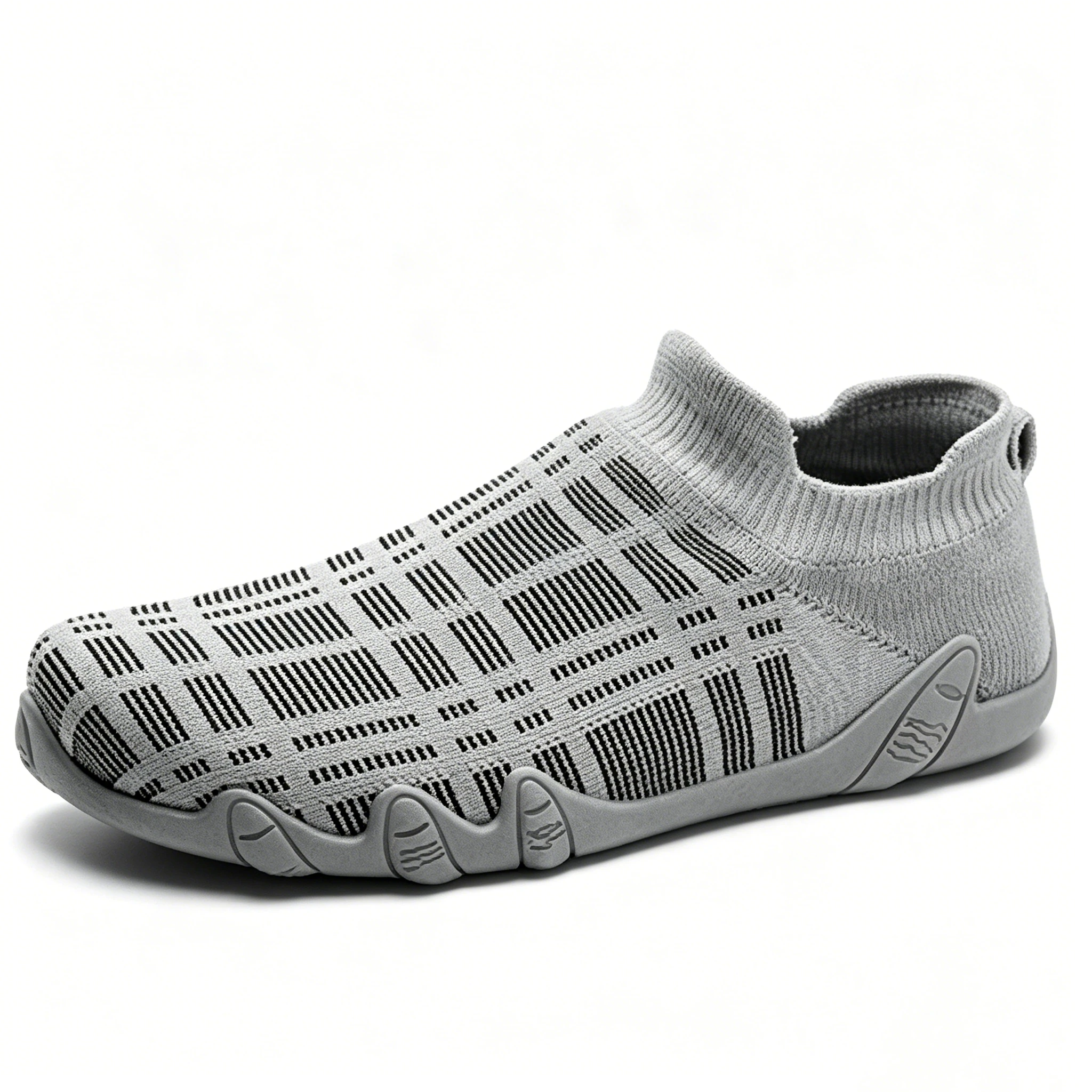 Beige Knit Patterned - Ailongcity® Slip-On Casual Sneakers: Adaptive Knit Comfort with Stylish Detailing for Everyday Versatility