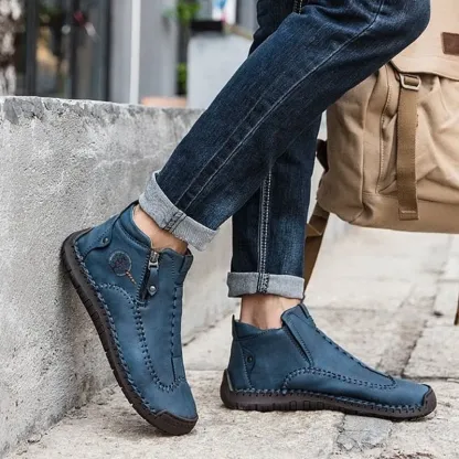 Zipper Plush Ankle Leather Orthopedic Shoes For Men Nonslip Boots