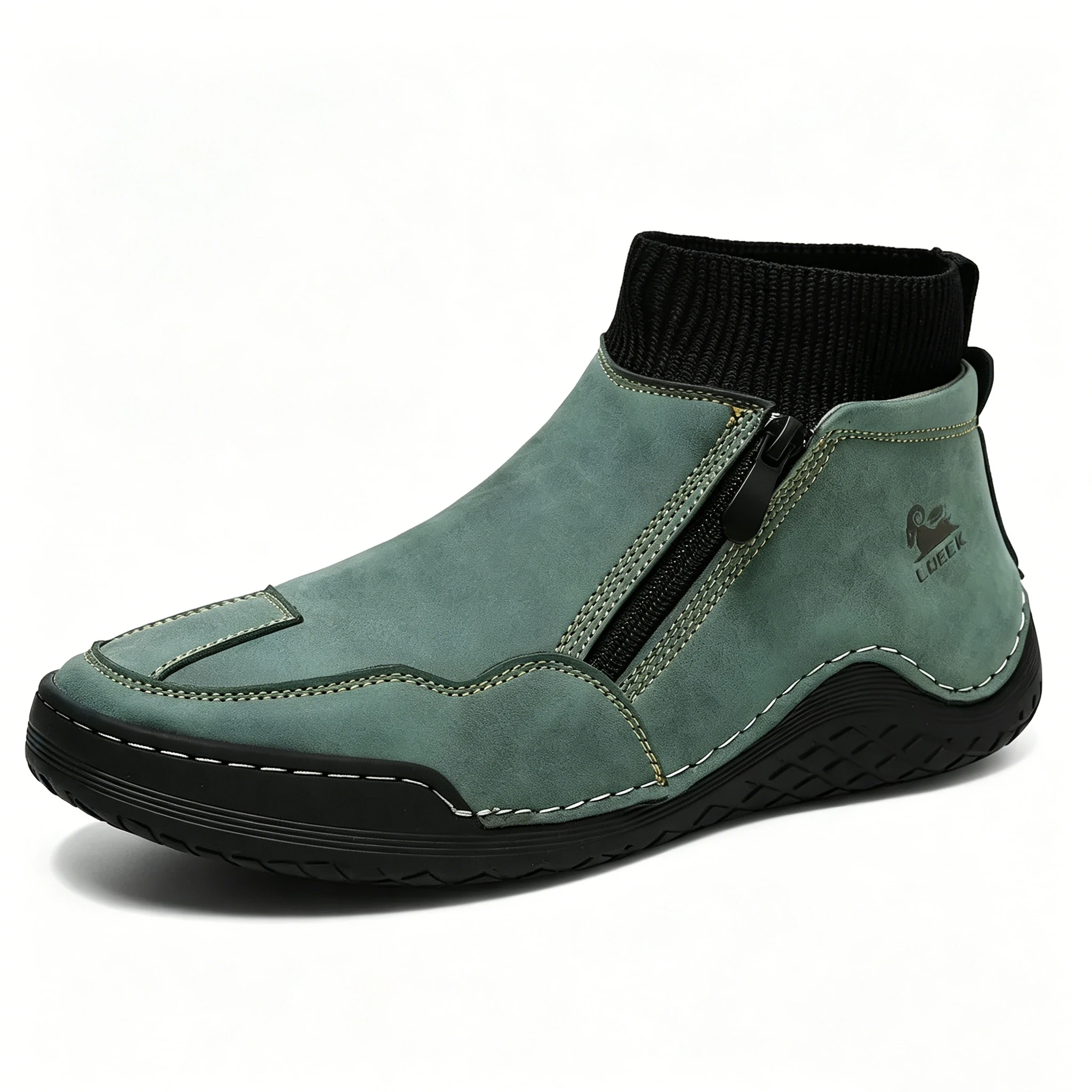 Tan Leather Knit-Collar - Ailongcity® Zip-Up Ankle Boots: Fusion of Style and Comfort with Rugged Traction for Urban Explorers
