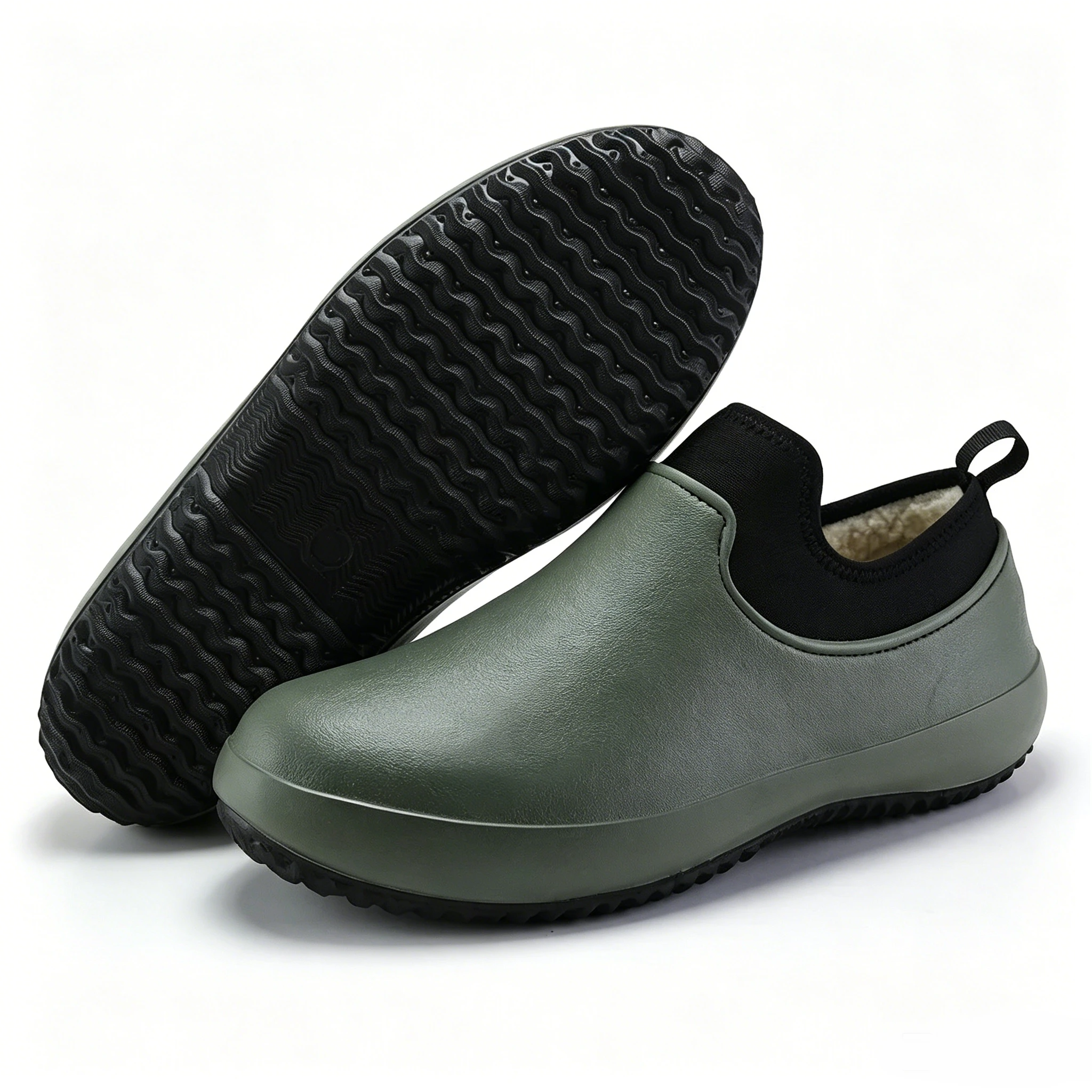 Olive Green - Ailongcity® Fleece-Lined Waterproof Slip-On Shoes: All-Weather Protection with Cozy Warmth for Outdoor Chores