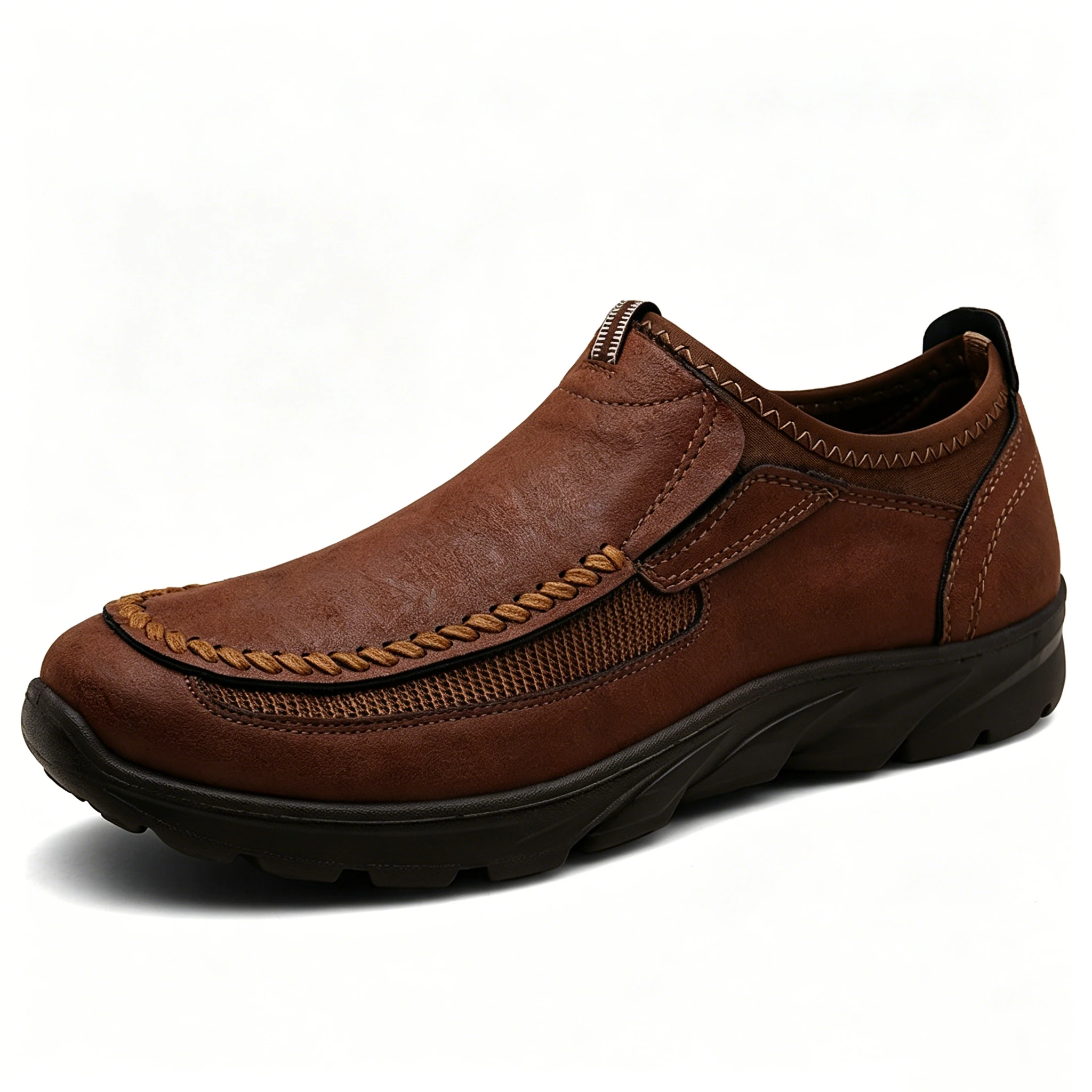 Tan Woven Accent - Ailongcity® Slip-On Casual Leather Shoes: Artisan Stitching with All-Day Comfort for Leisure Explorers