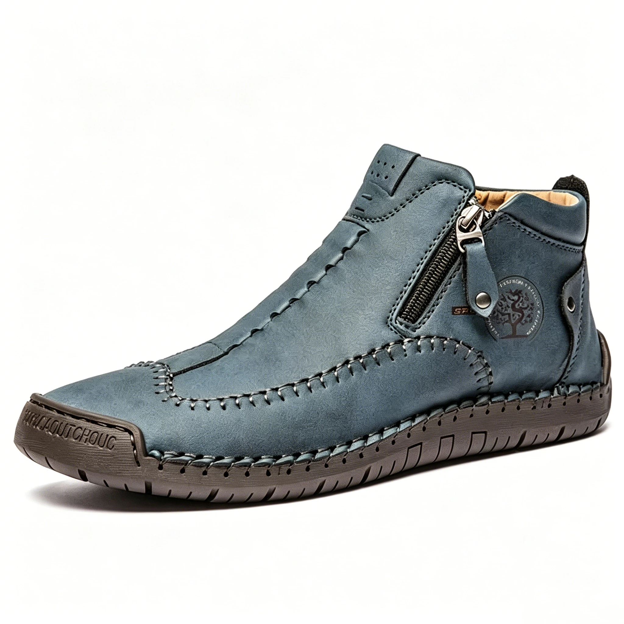 Tan Artisan - Ailongcity® Zippered Ankle Boots: Handcrafted Style with Functional Ease