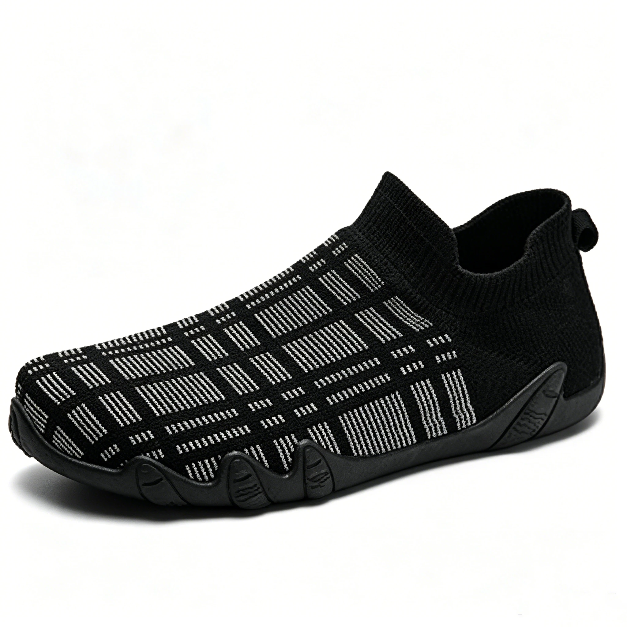 Beige Knit Patterned - Ailongcity® Slip-On Casual Sneakers: Adaptive Knit Comfort with Stylish Detailing for Everyday Versatility