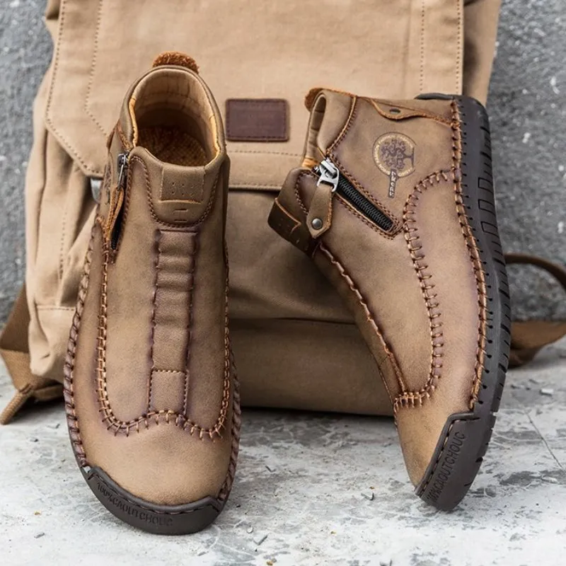 Zipper Plush Ankle Leather Orthopedic Shoes For Men Nonslip Boots