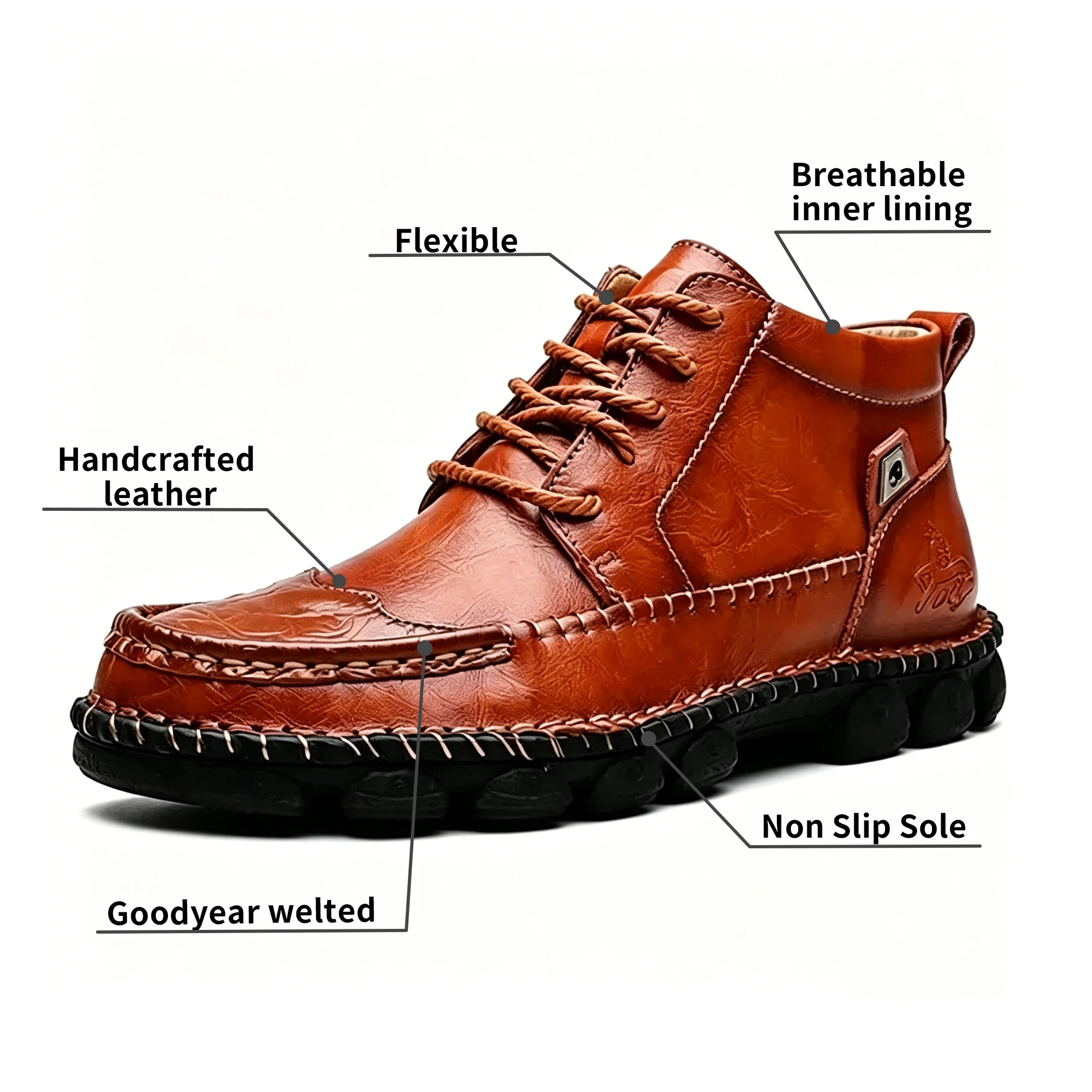 Tan Crafted - Ailongcity® Leather Lace-Up Ankle Boots Artisan Style Meets Durable Comfort