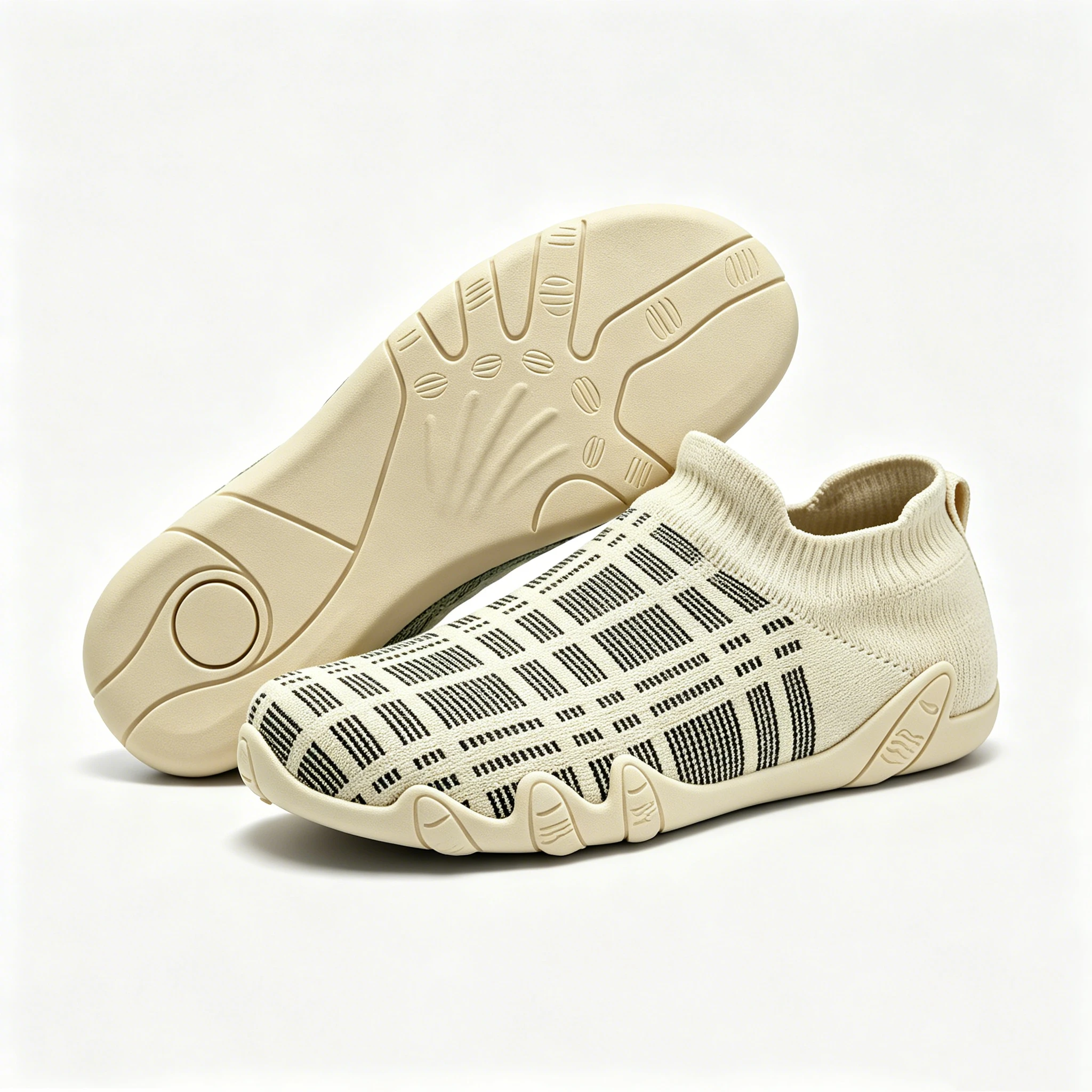 Beige Knit Patterned - Ailongcity® Slip-On Casual Sneakers: Adaptive Knit Comfort with Stylish Detailing for Everyday Versatility