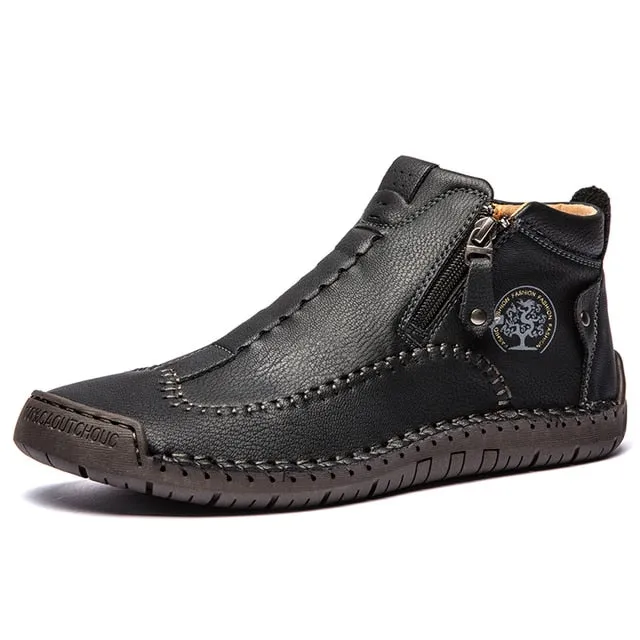 Zipper Plush Ankle Leather Orthopedic Shoes For Men Nonslip Boots