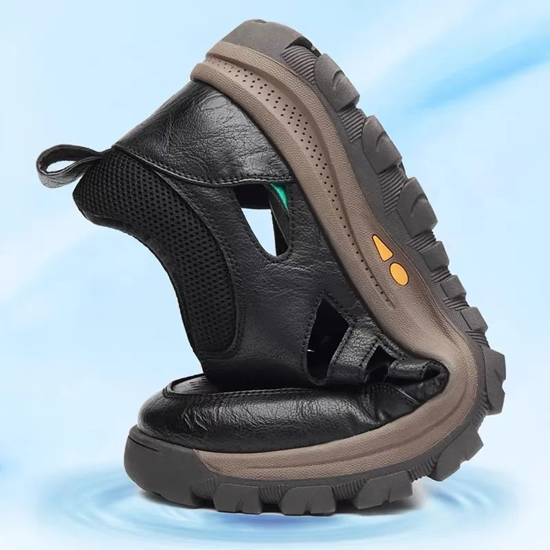 Ailongcity Men's handmade cowhide porous breathable shoes