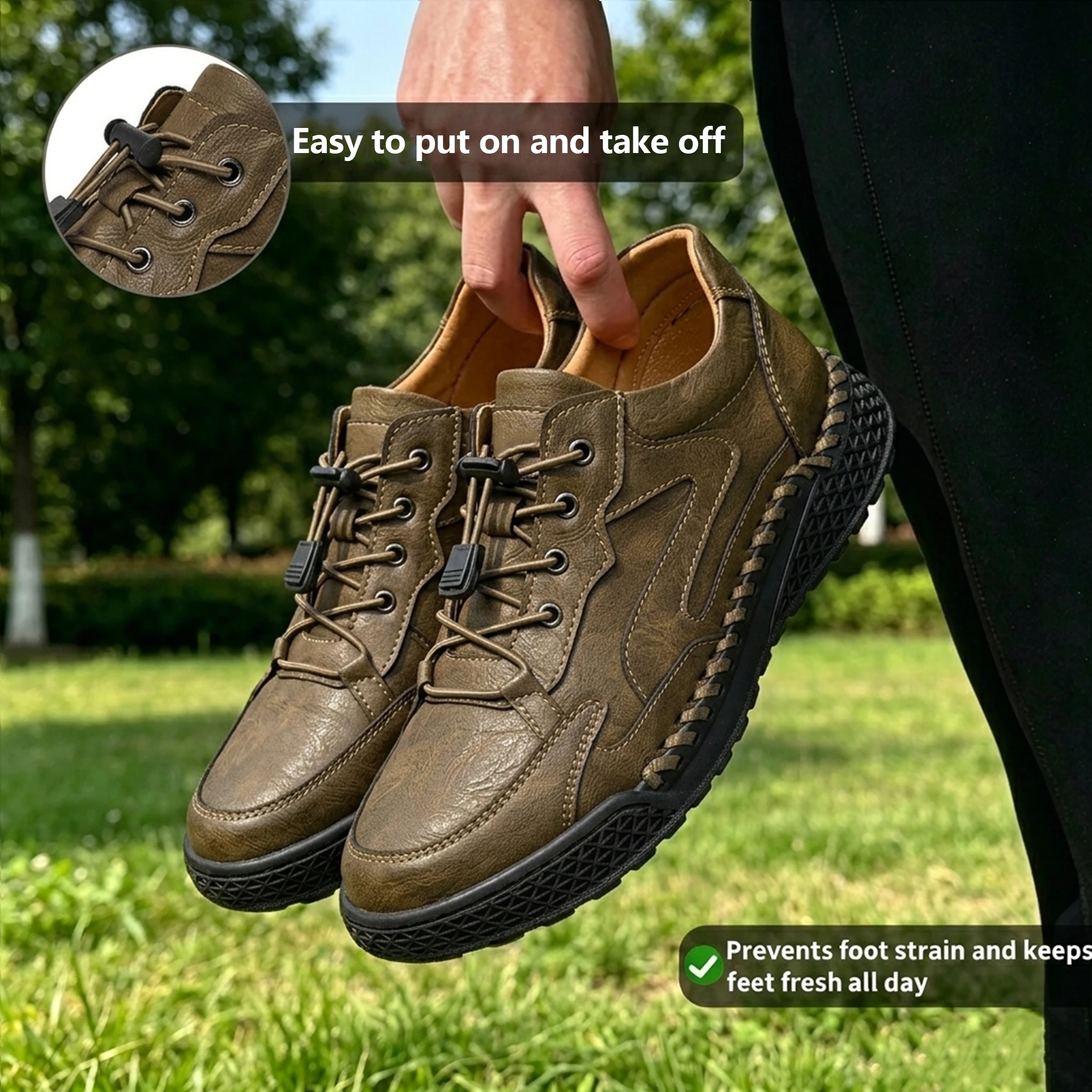 Rugged - Ailongcity®Tan Leather Lace-Up Casual Shoes Rugged Style with Secure Fit for Everyday and Outdoor Explorations