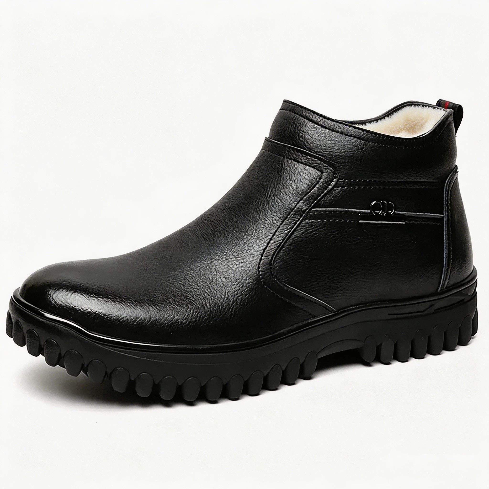 Black Leather - Ailongcity® Shearling-Lined Winter Ankle Boots: Polished Warmth with Rugged Traction for Winter Elegance
