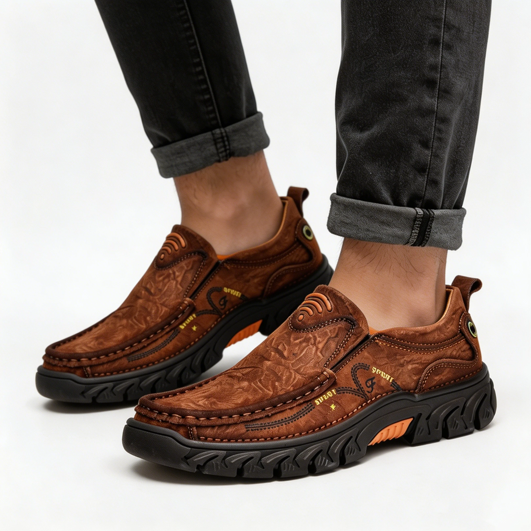 Tan Leather Sporty - Ailongcity® Slip-On Casual Shoes: Artisan Craftsmanship with Rugged Comfort for Active Lifestyles