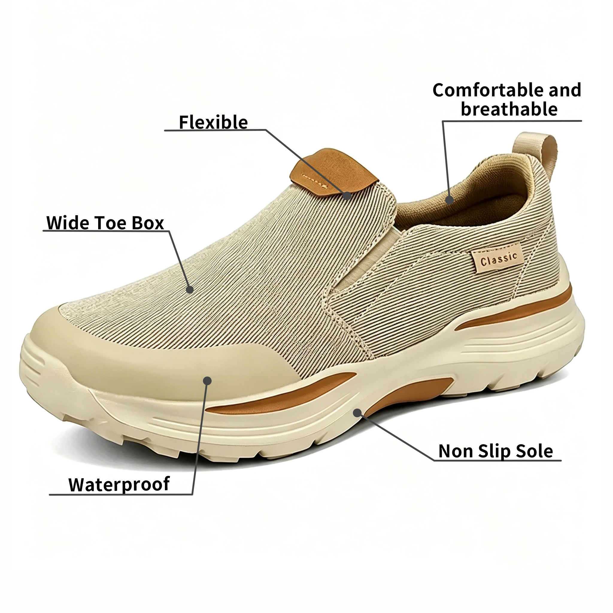 Beige Canvas - Ailongcity® Slip-On Casual Sneakers Timeless Comfort with Modern Rugged Design for Everyday Versatility