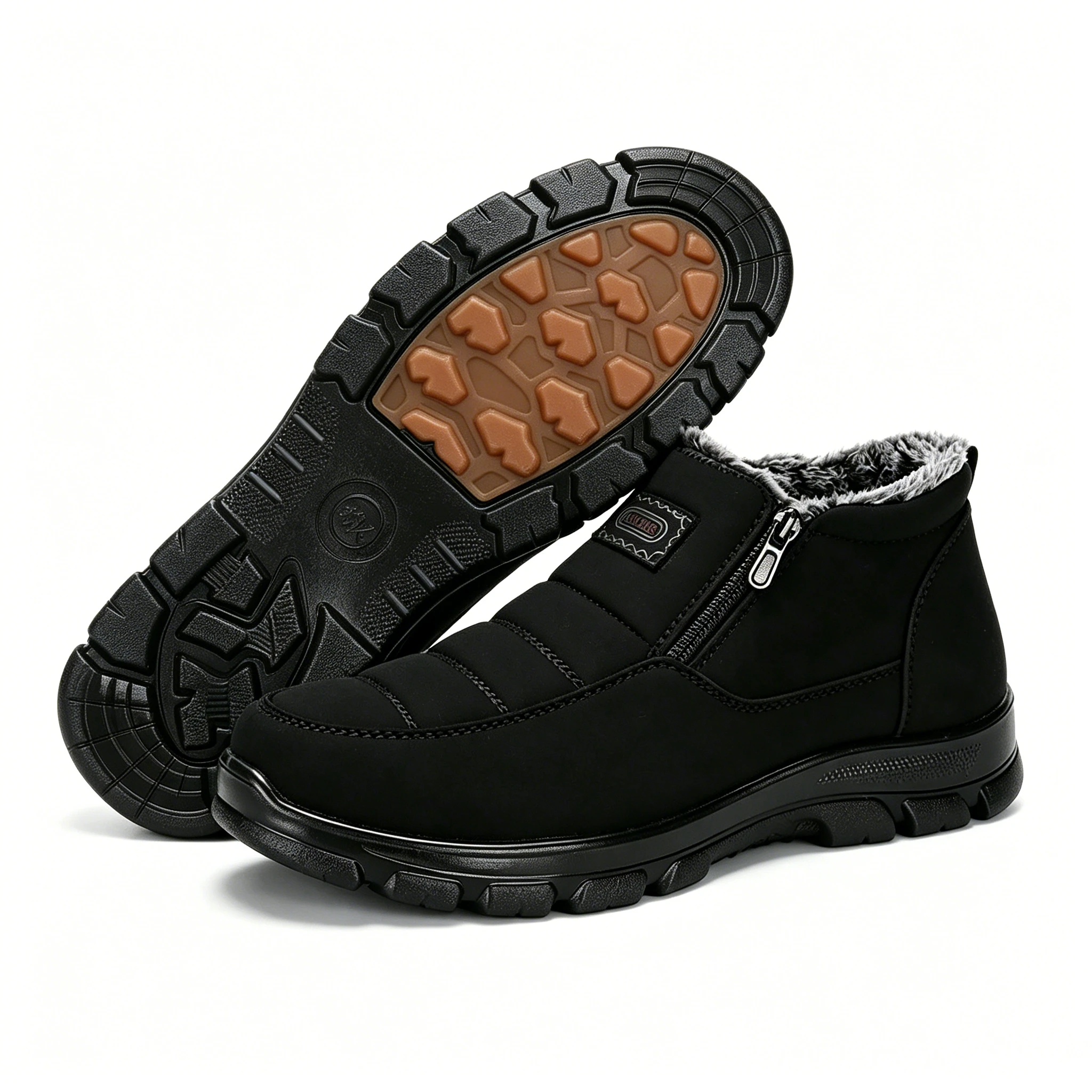 Black Fleece - Ailongcity® Lined Winter Ankle Boots Cozy Warmth with Convenient Zipper Design for Cold Days