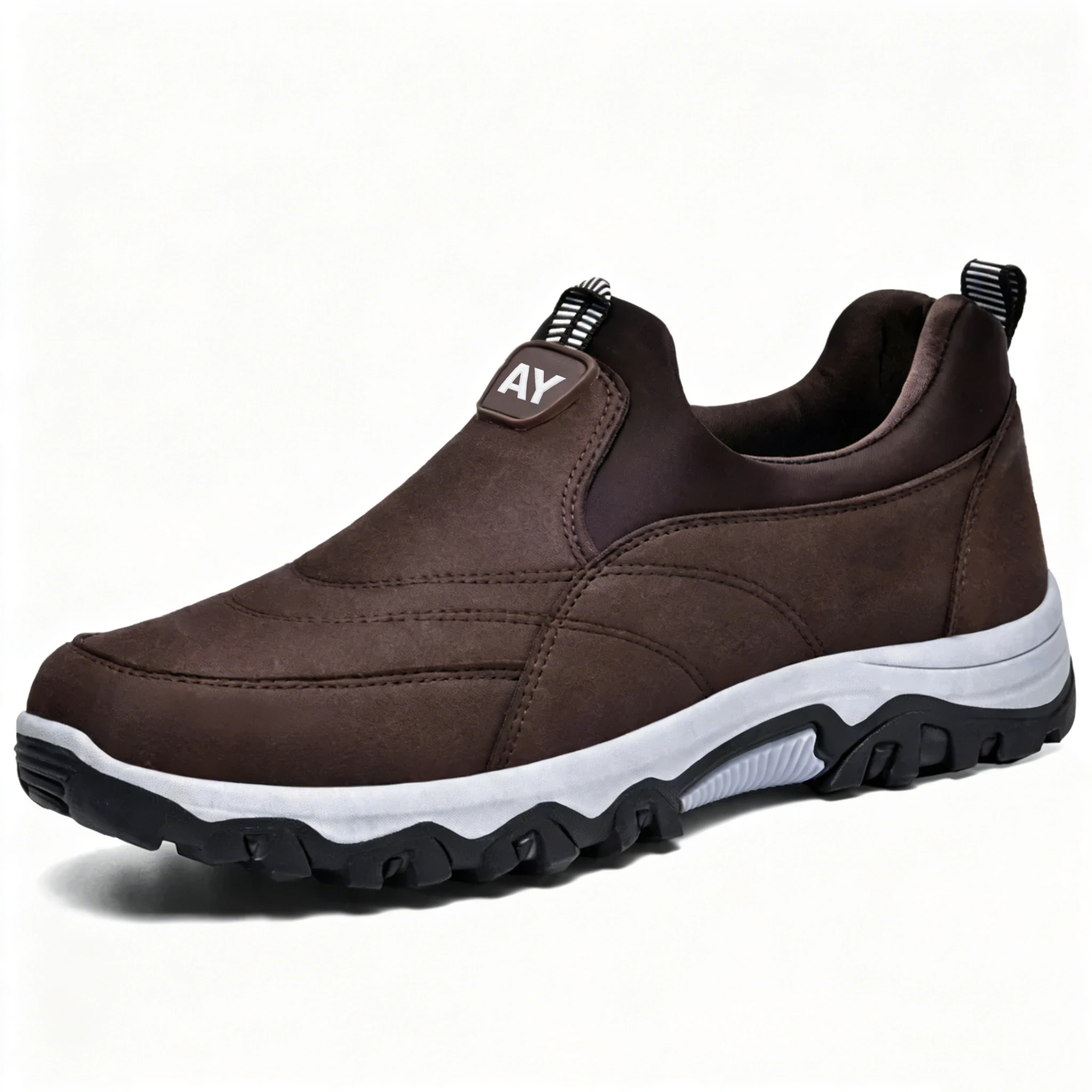 Fleece-Lined - Ailongcity® Brown Leather Winter Slip-On Boots: Rugged Warmth with Effortless Style for Cold-Weather Adventures