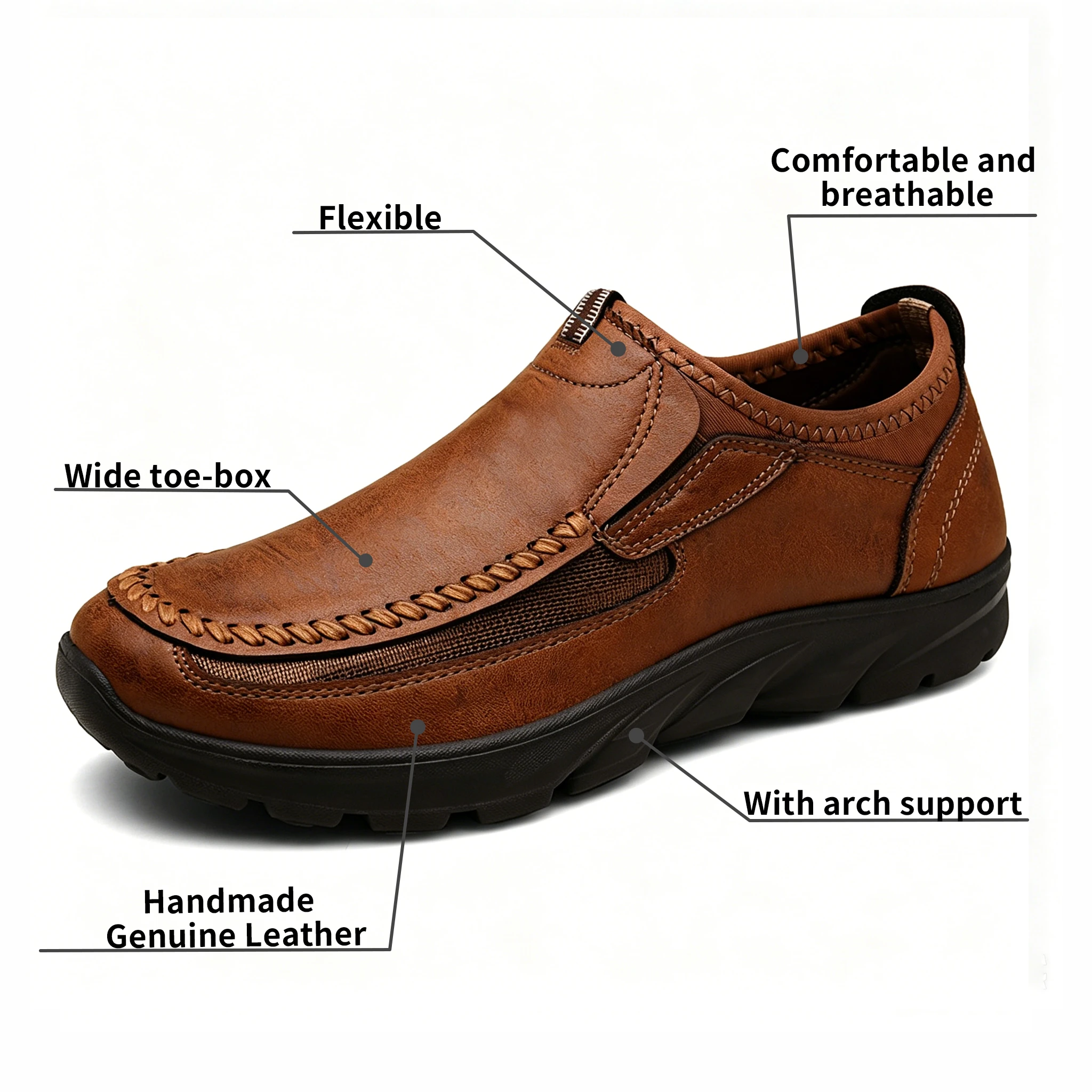 Tan Woven Accent - Ailongcity® Slip-On Casual Leather Shoes: Artisan Stitching with All-Day Comfort for Leisure Explorers