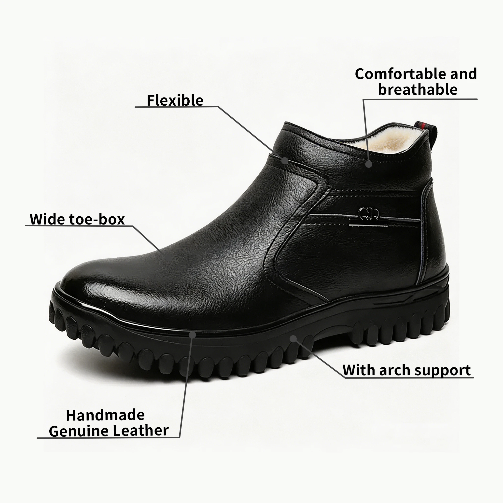 Black Leather - Ailongcity® Shearling-Lined Winter Ankle Boots: Polished Warmth with Rugged Traction for Winter Elegance
