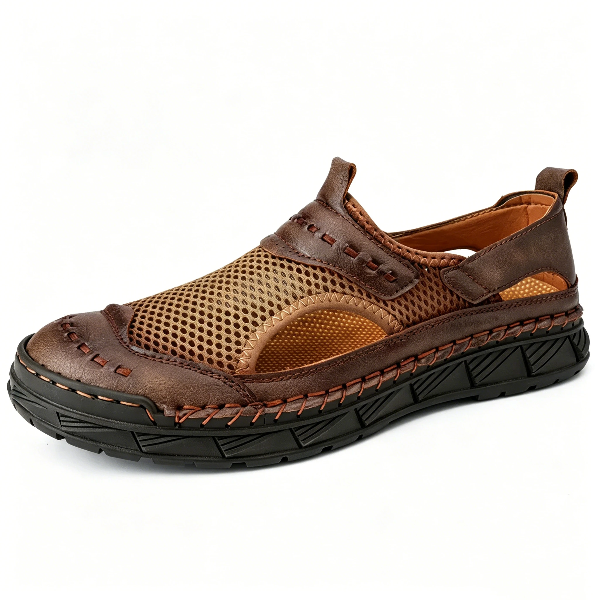 Tan Mesh-Leather Hybrid - Ailongcity® Outdoor Sandals: Breathable Craftsmanship for Summer Adventures