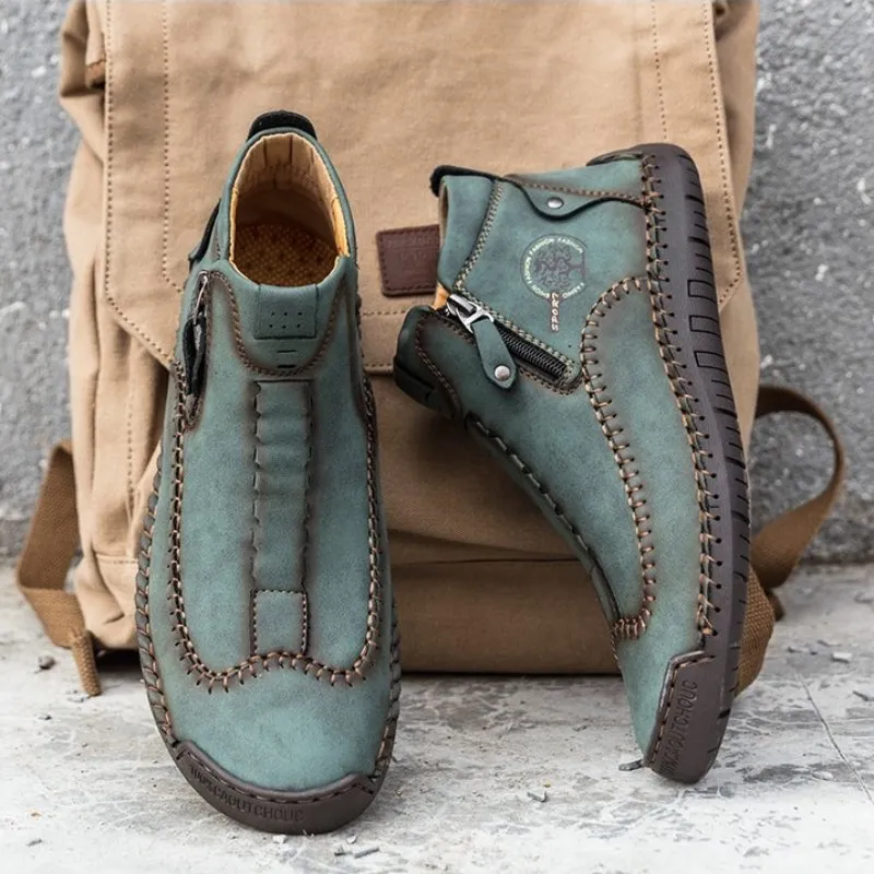 Zipper Plush Ankle Leather Orthopedic Shoes For Men Nonslip Boots