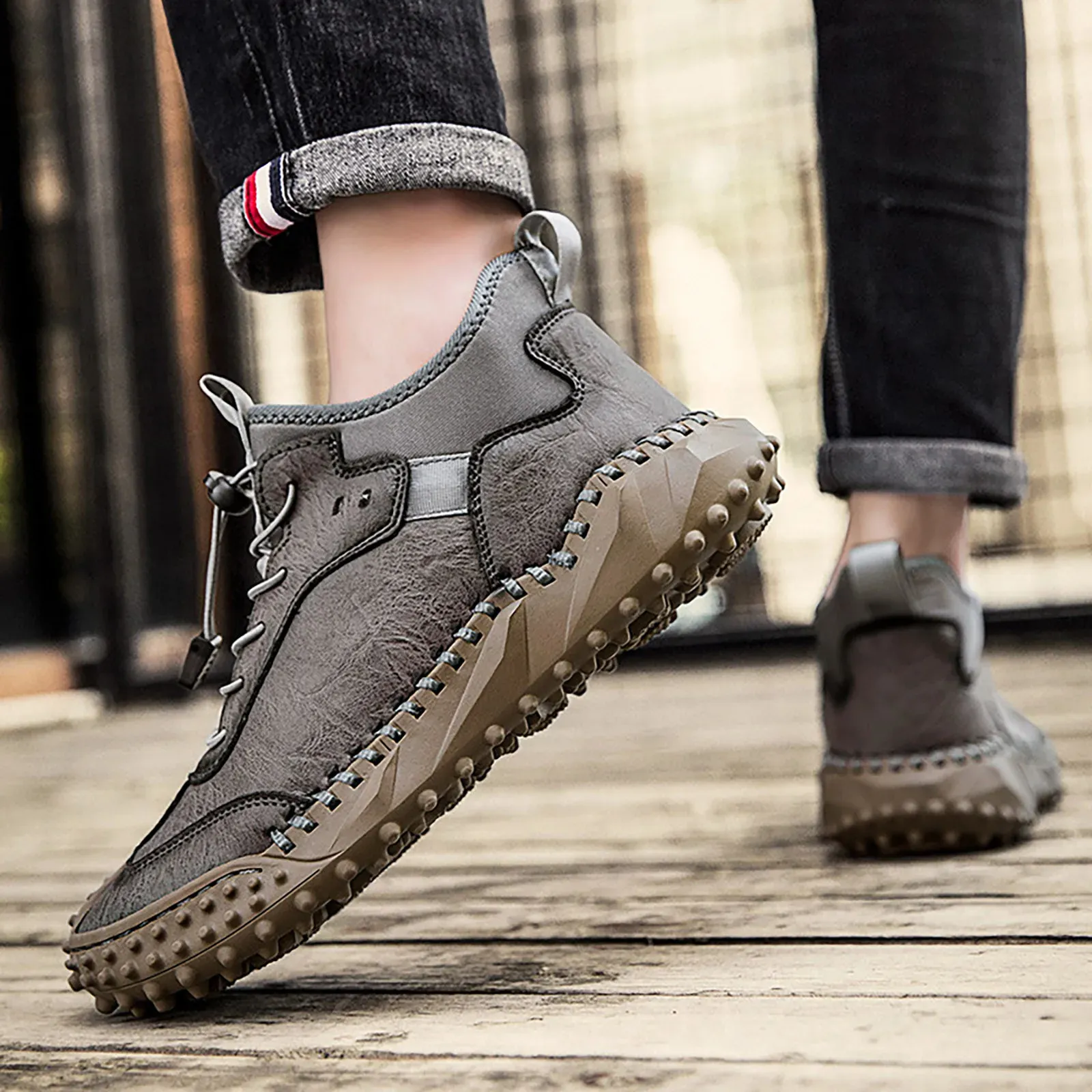 Ailongcity® Men's Soft Non-slip Handmade Genuine Leather Socks Shoes