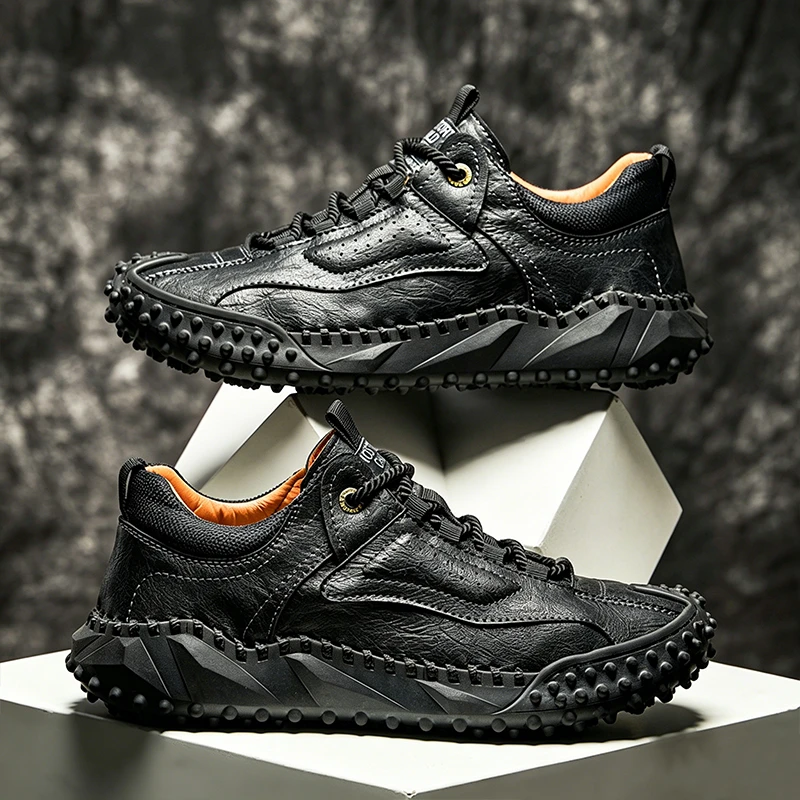 Rugged Grip - Ailongcity® Outdoor Brown Sneakers: Trail-Ready Toughness with Artisan Craftsmanship co-Friendly Leather Orthopedic Shoes