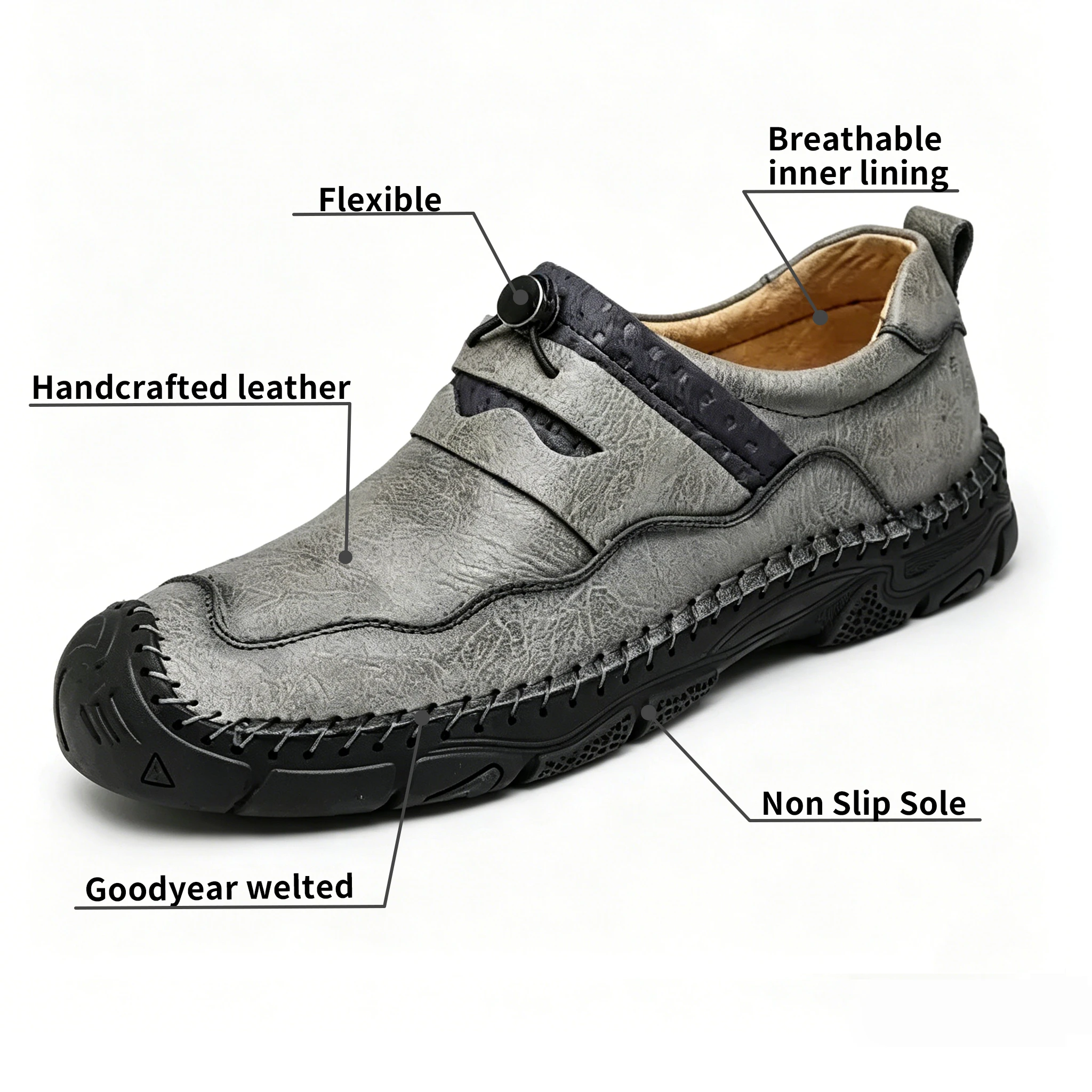 Tan Crafted - Ailongcity® Slip-On Casual Leather Shoes: Artisan Design with Effortless Everyday Appeal